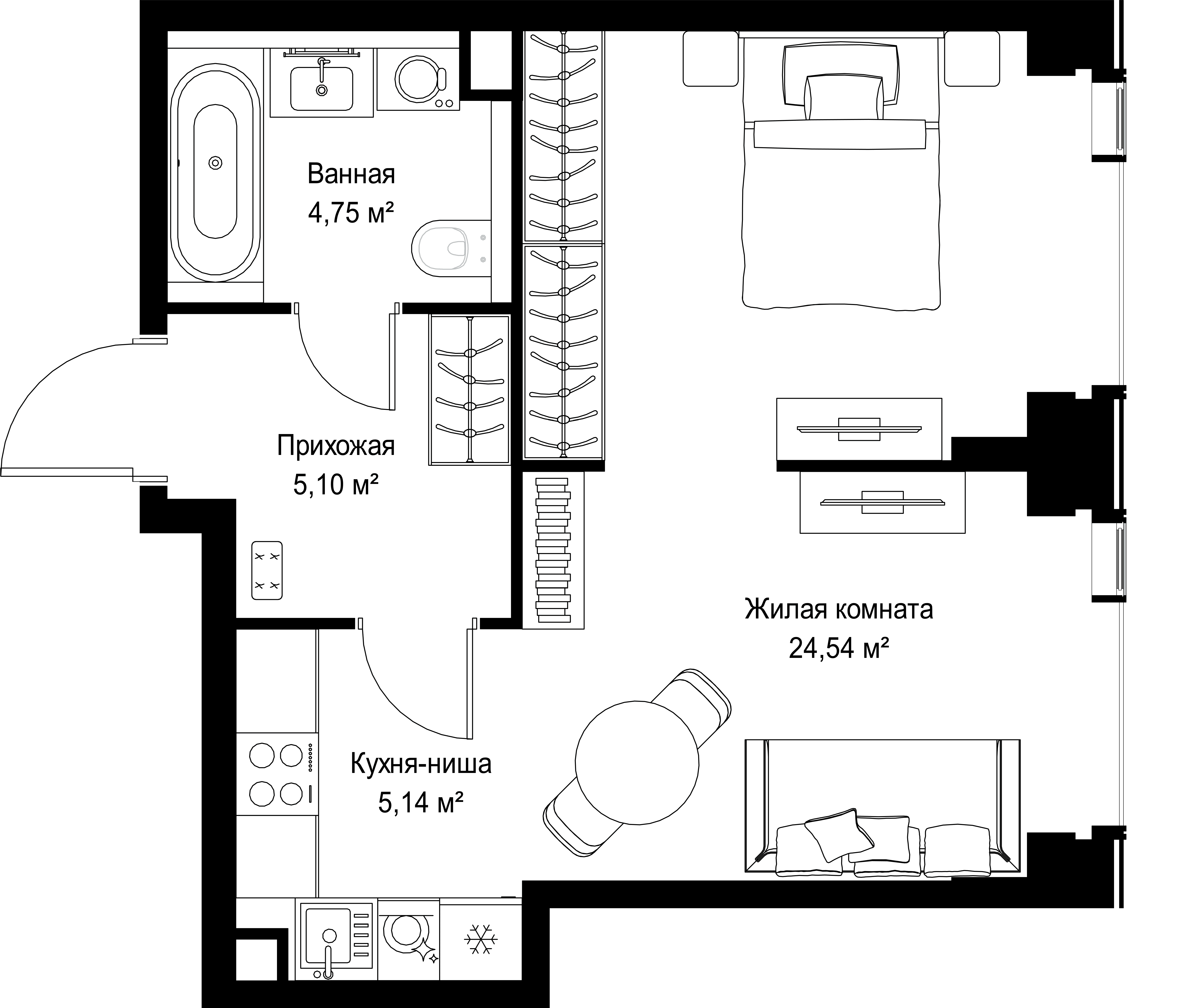 1-комнатная, 39,53 м² — 20 944 100 ₽