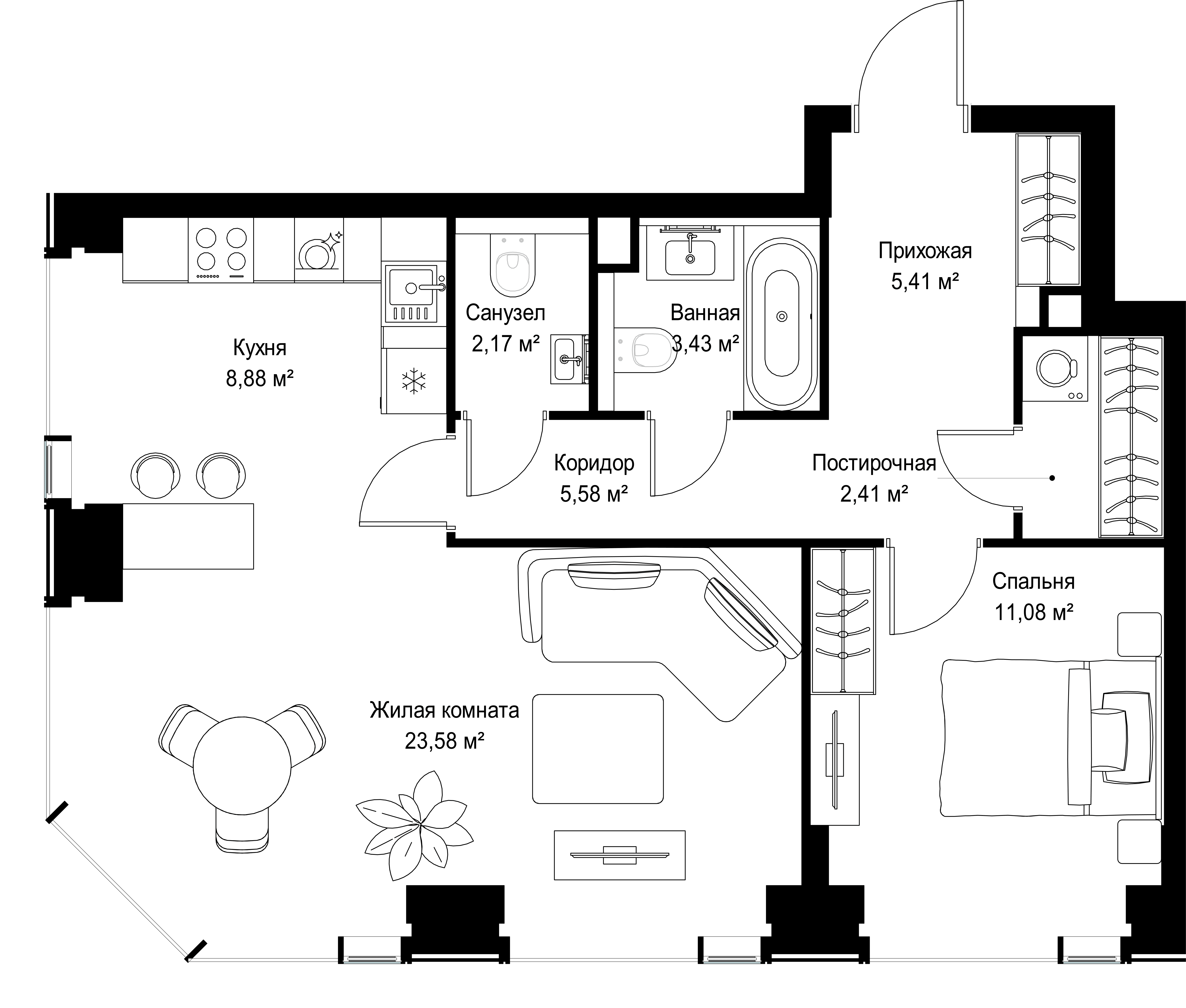 2-комнатная, 62,54 м² — 28 060 697 ₽