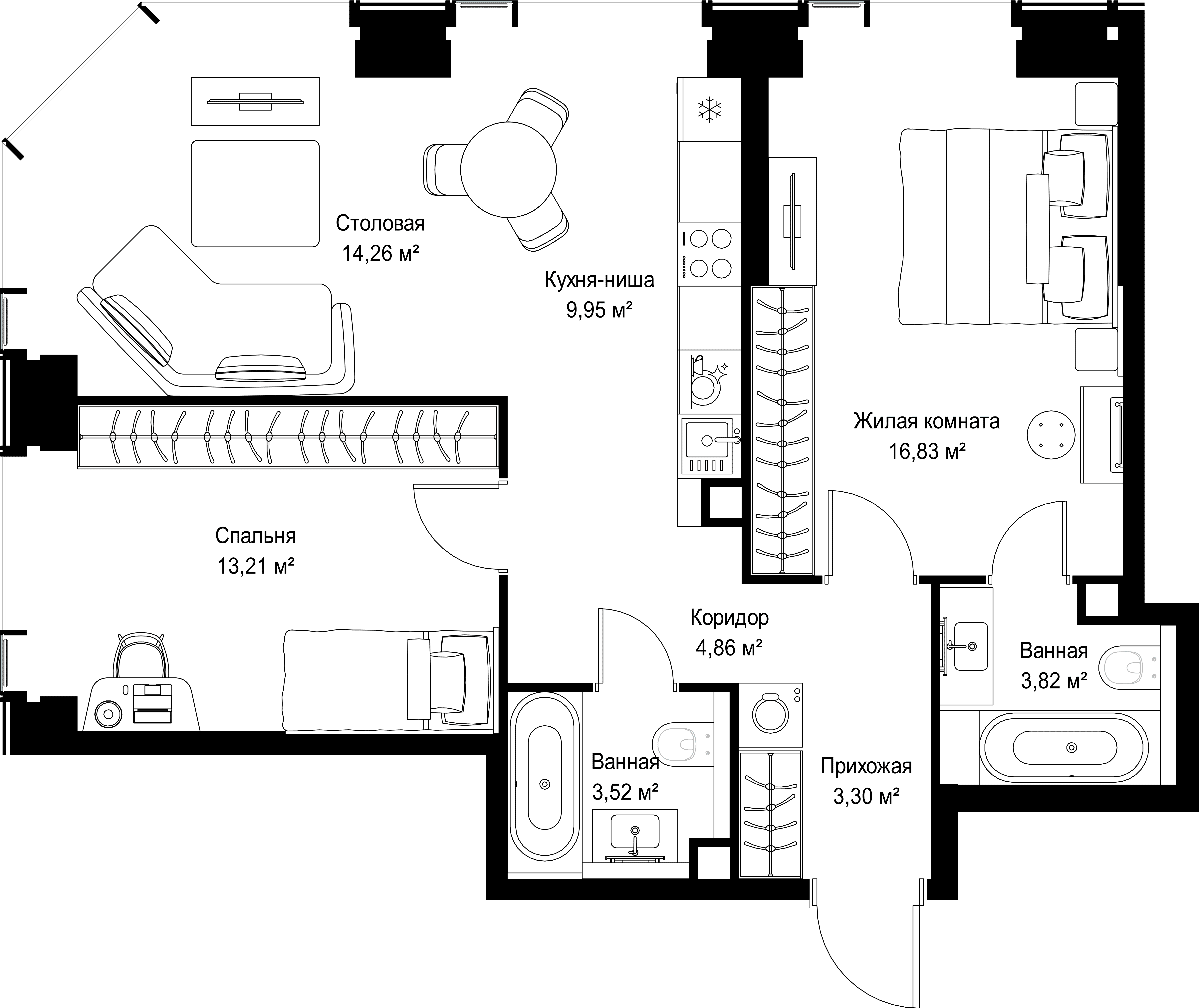 2-комнатная, 69,75 м² — 31 802 652 ₽