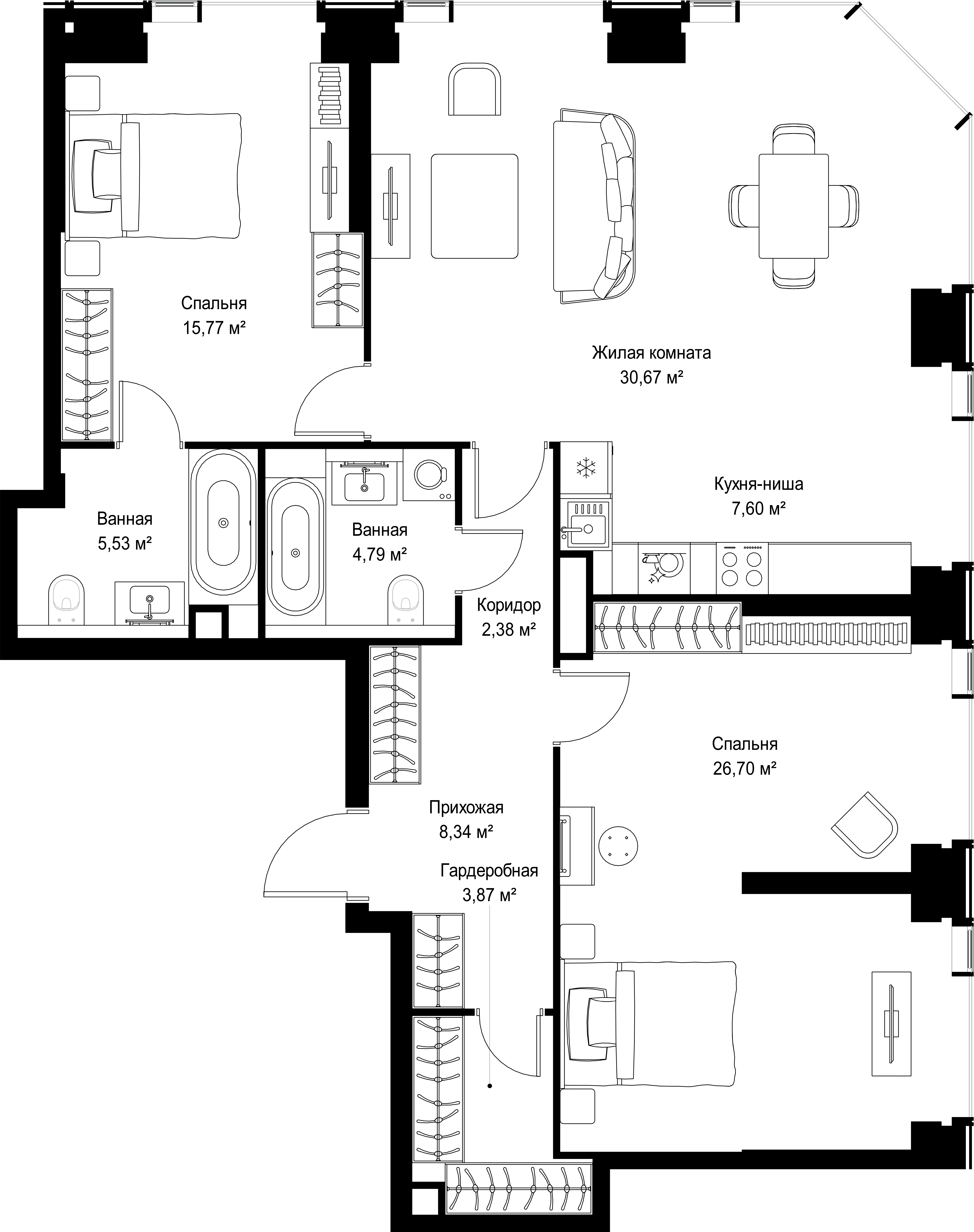 3-комнатная, 105,65 м² — 44 575 002 ₽