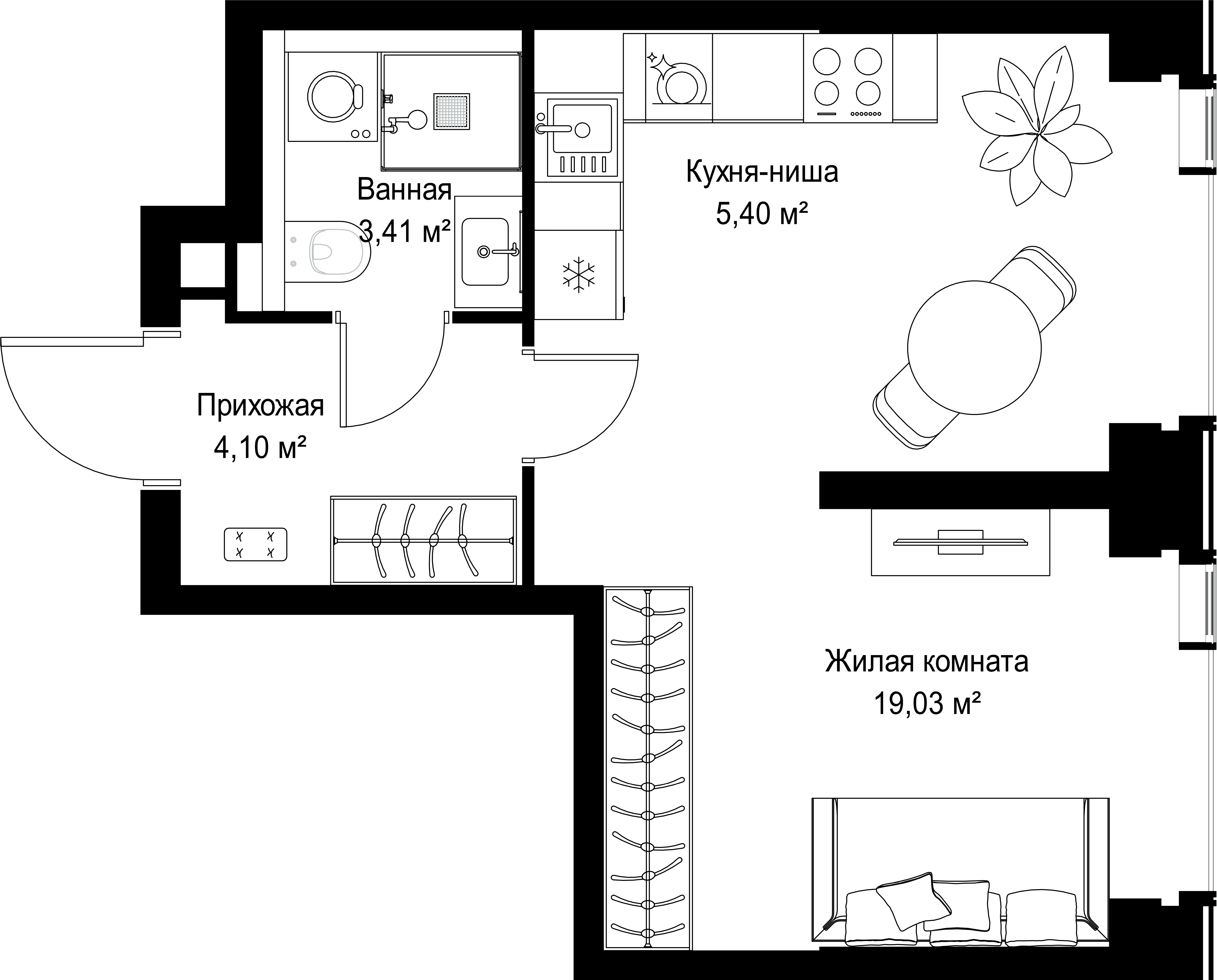 1-комнатная, 31,94 м² — 19 050 165 ₽