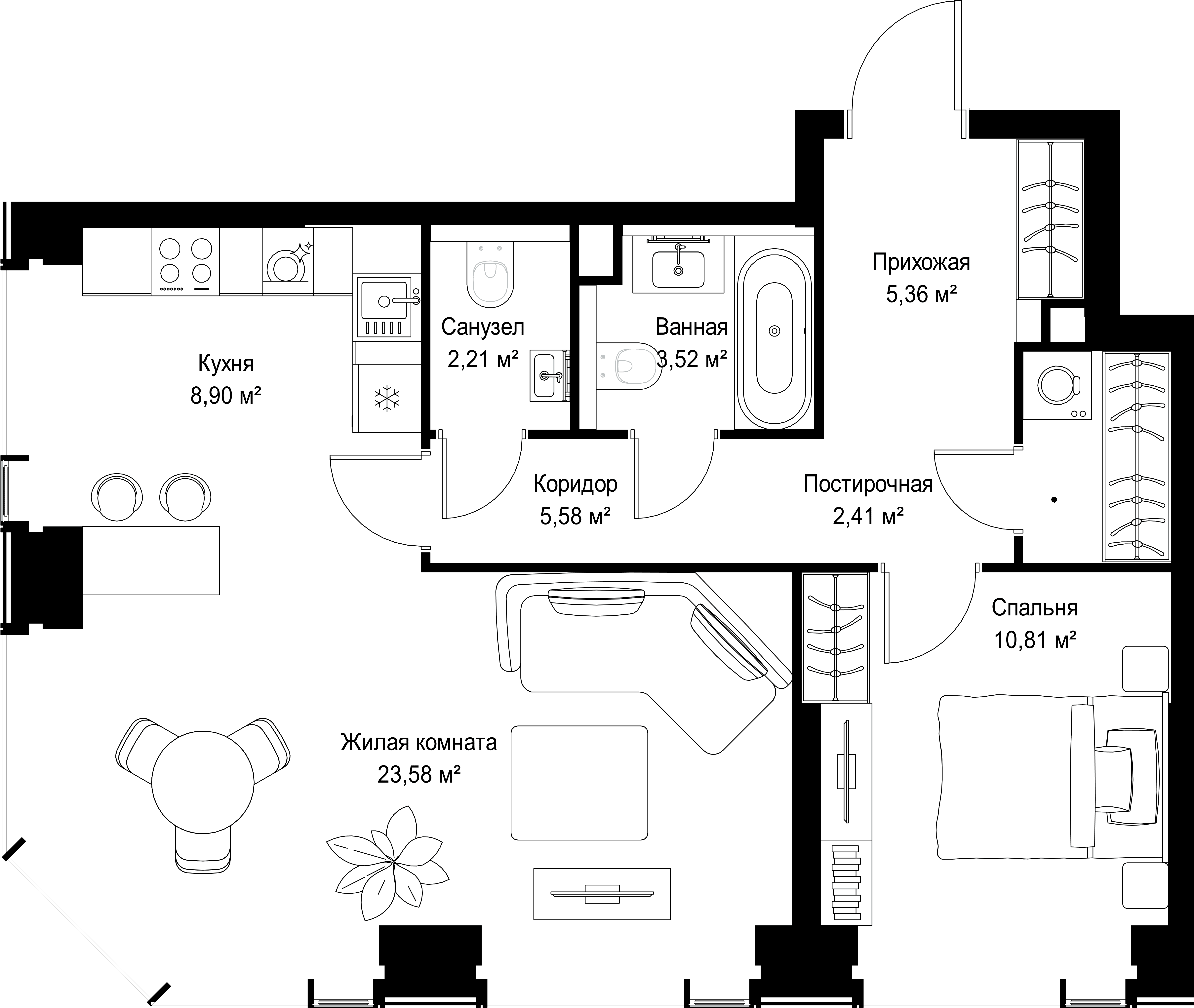 2-комнатная, 62,37 м² — 28 374 607 ₽
