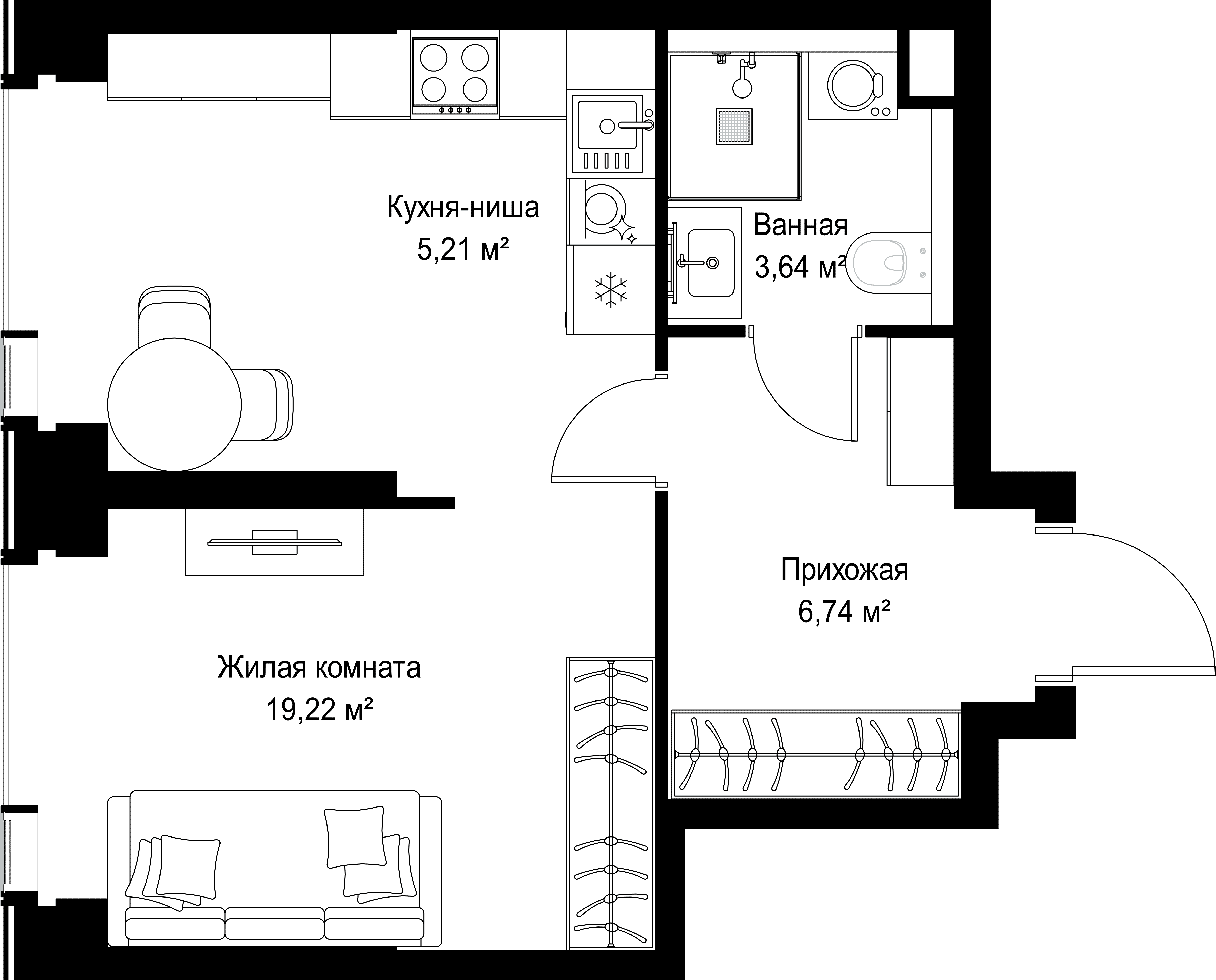 1-комнатная, 34,81 м² — 19 560 992 ₽