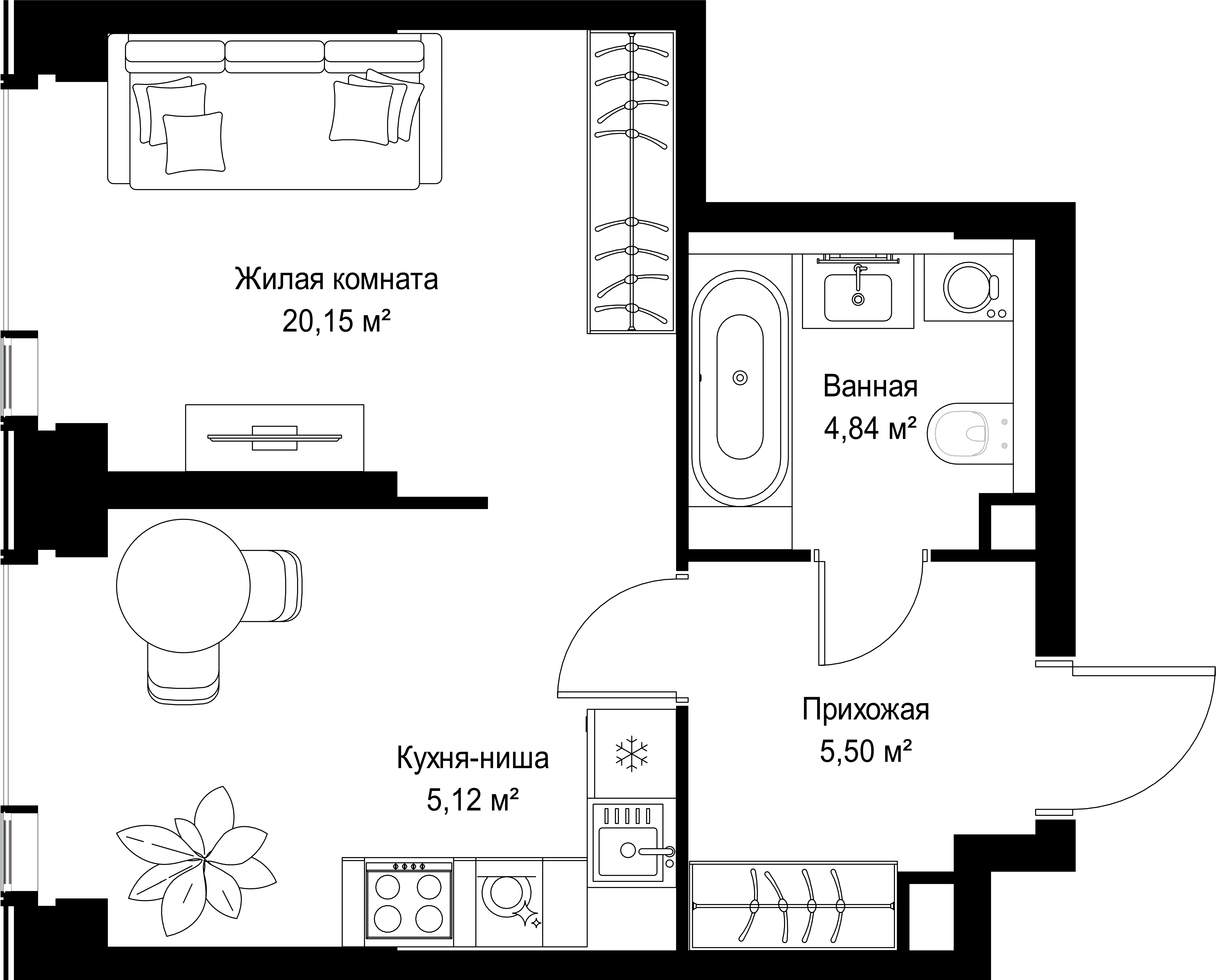 1-комнатная, 35,61 м² — 19 863 115 ₽