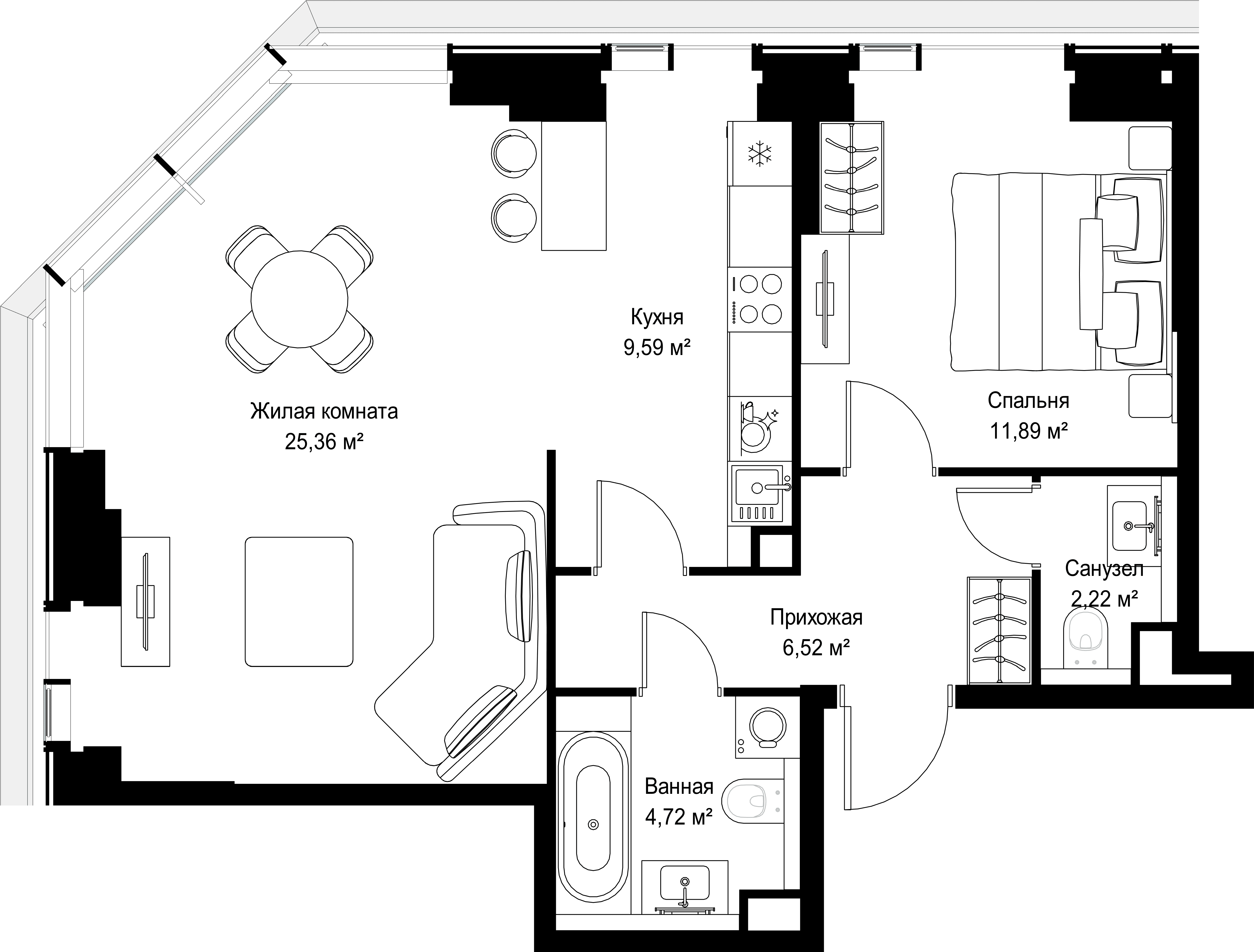 2-комнатная, 60,3 м² — 28 914 091 ₽