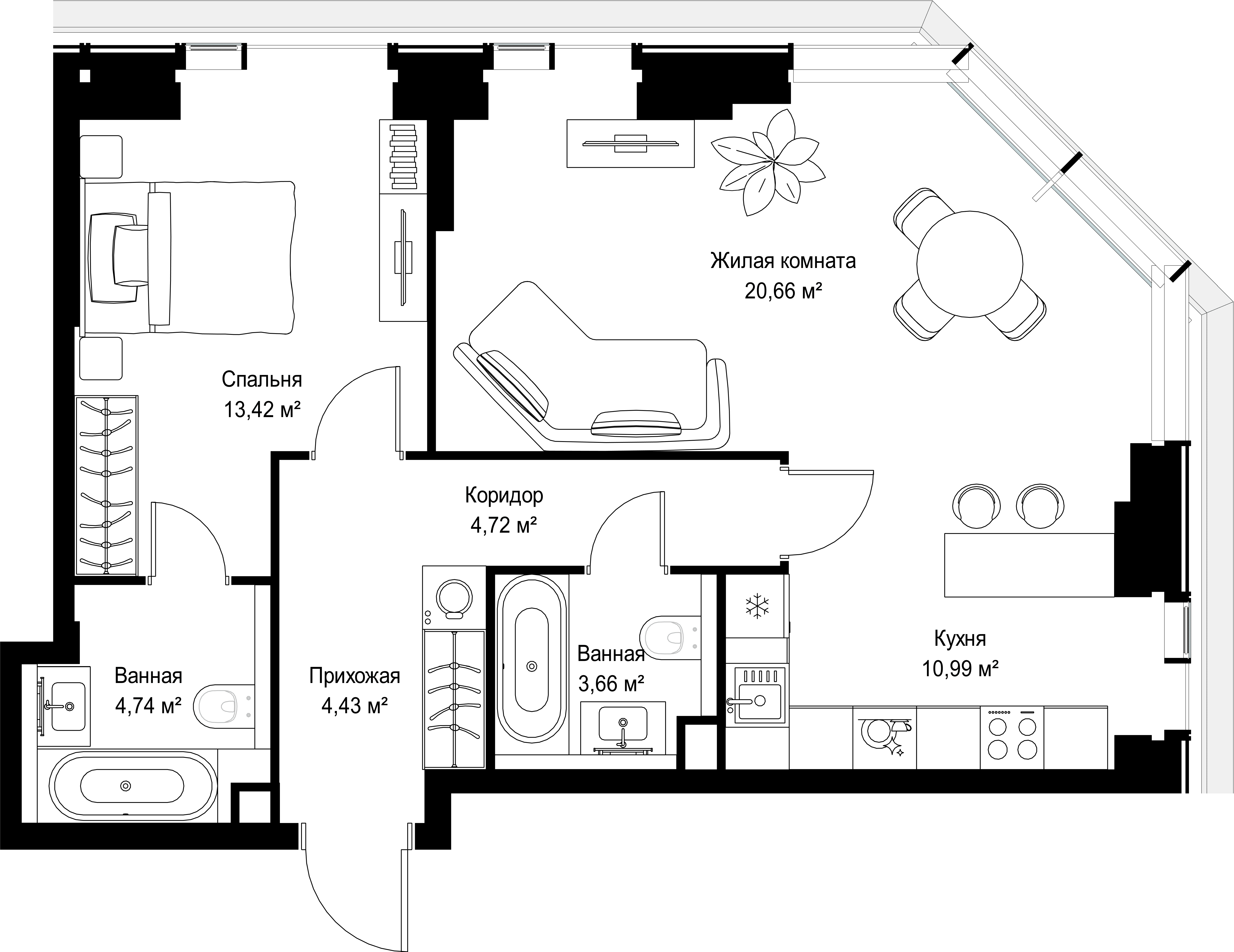 2-комнатная, 62,62 м² — 29 951 646 ₽