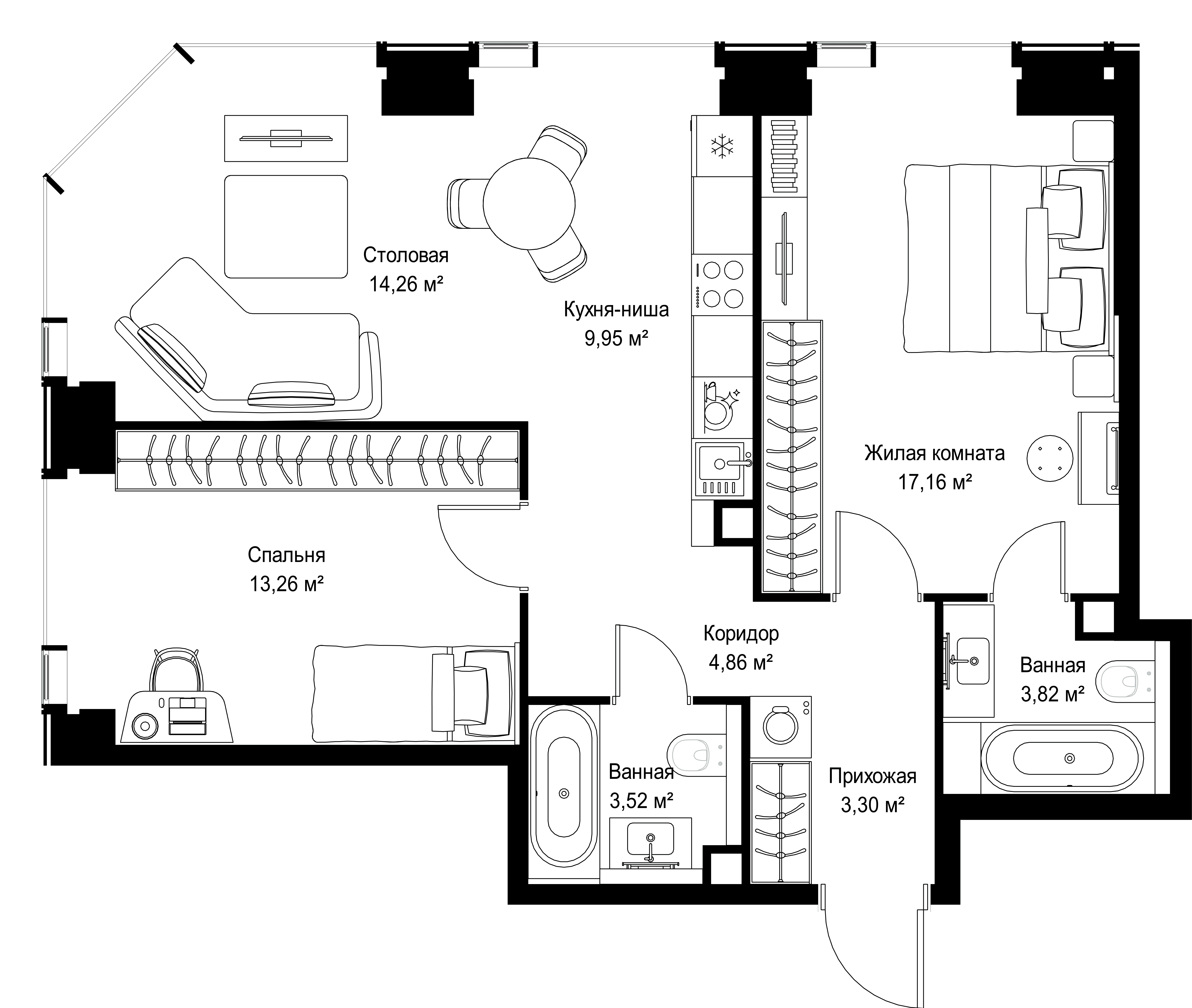2-комнатная, 70,13 м² — 32 021 077 ₽