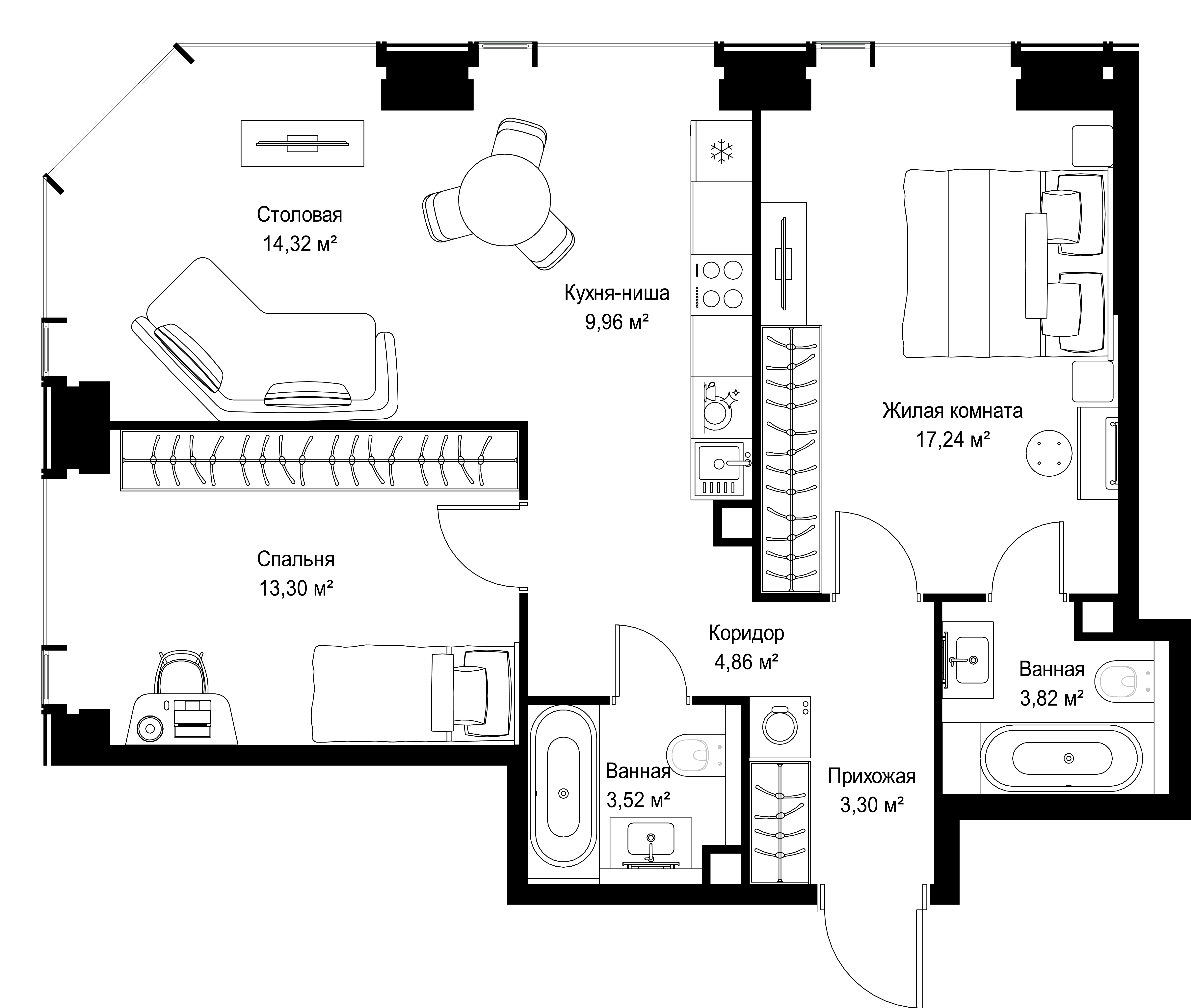 2-комнатная, 70,32 м² — 32 217 811 ₽