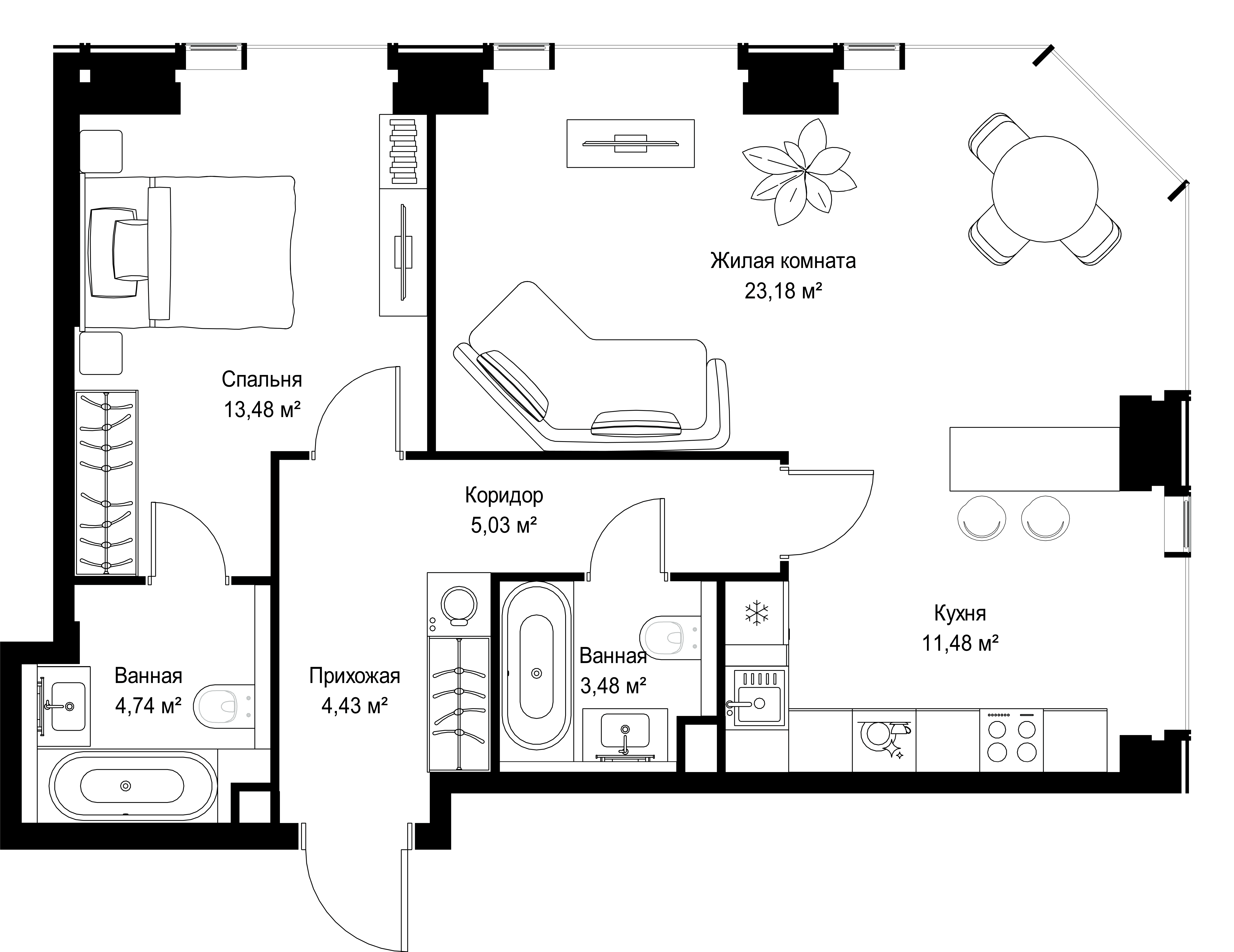 2-комнатная, 65,82 м² — 31 312 680 ₽