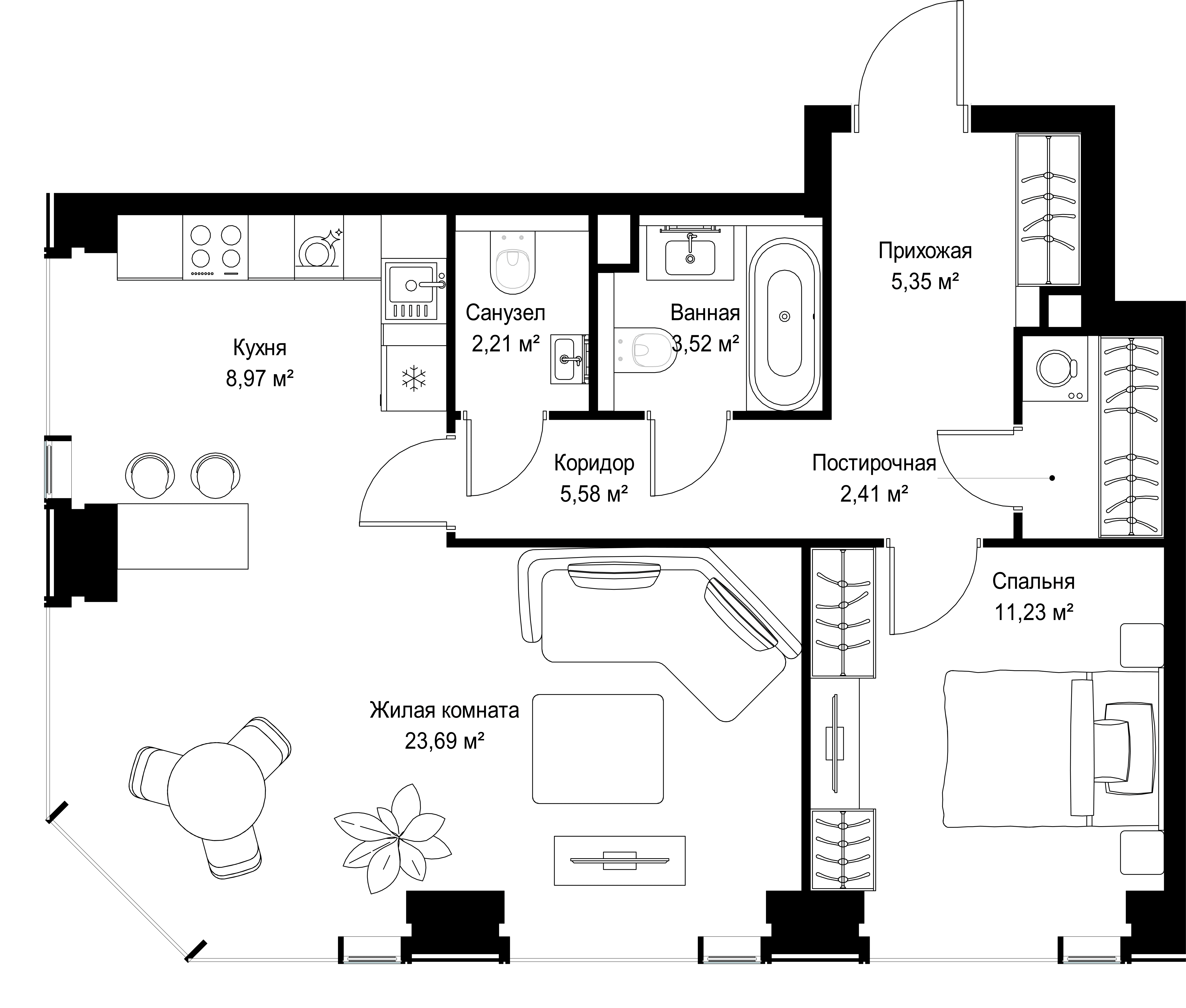 2-комнатная, 62,96 м² — 29 714 601 ₽