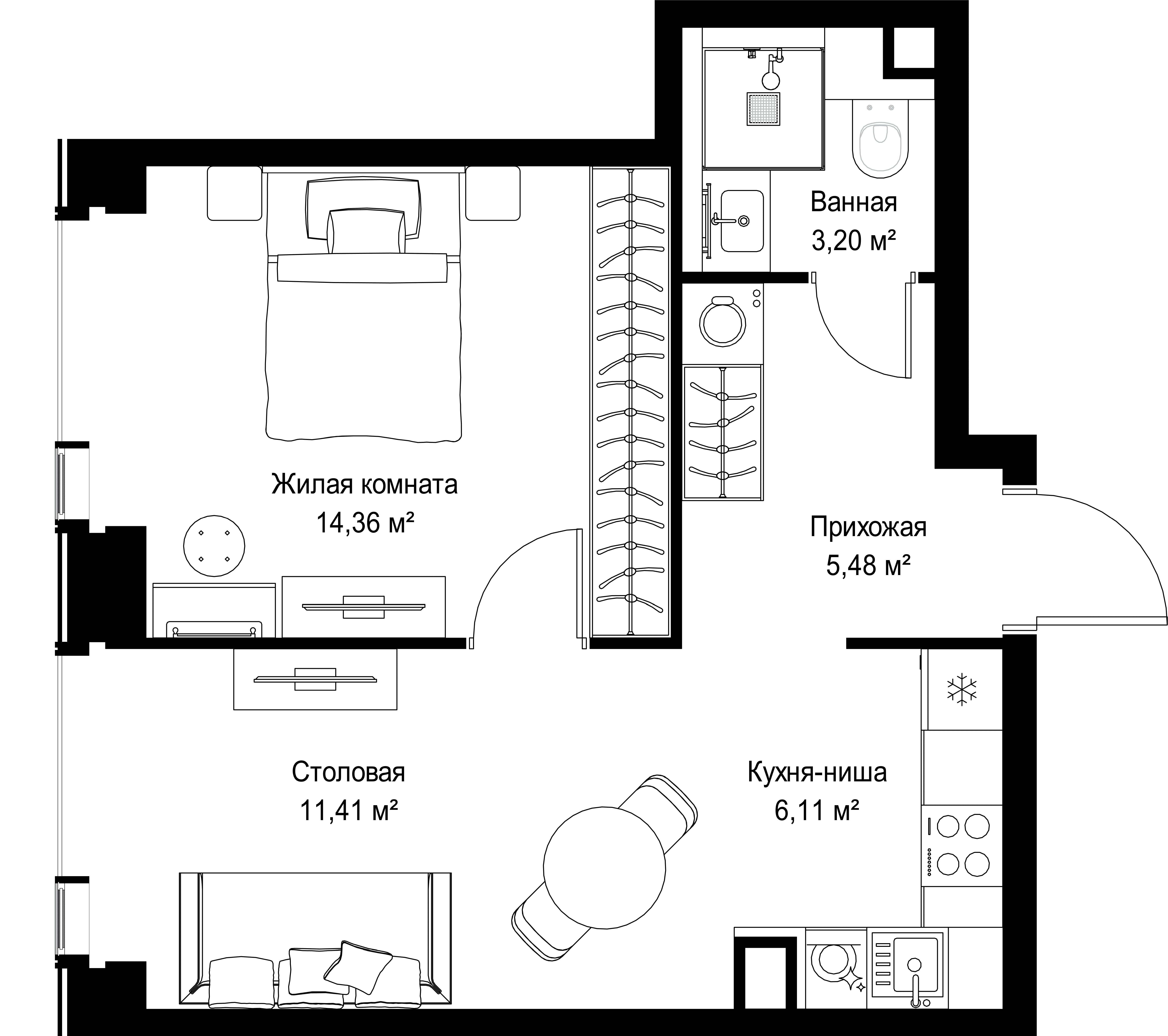 1-комнатная, 40,56 м² — 21 758 493 ₽
