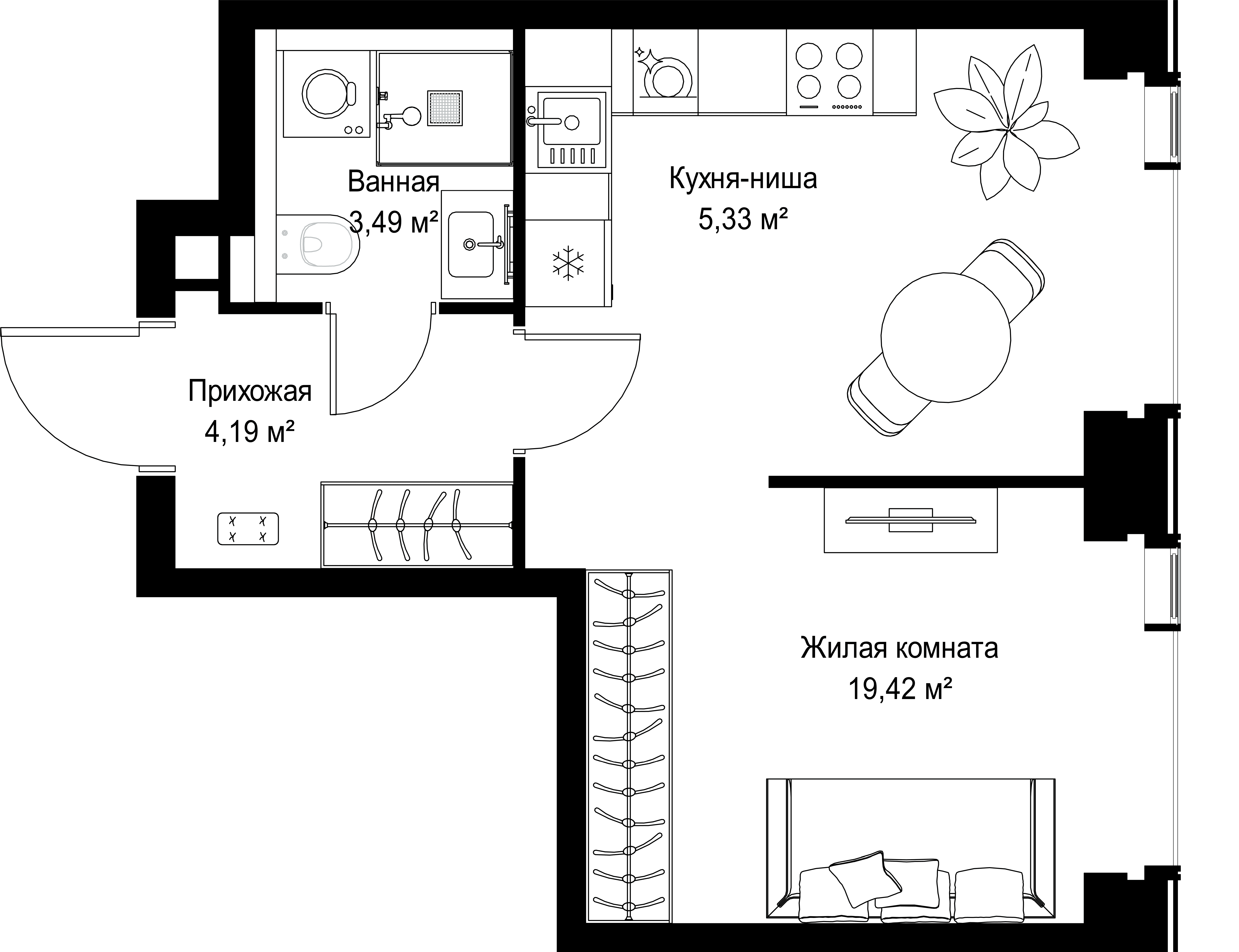 1-комнатная, 32,43 м² — 19 431 926 ₽