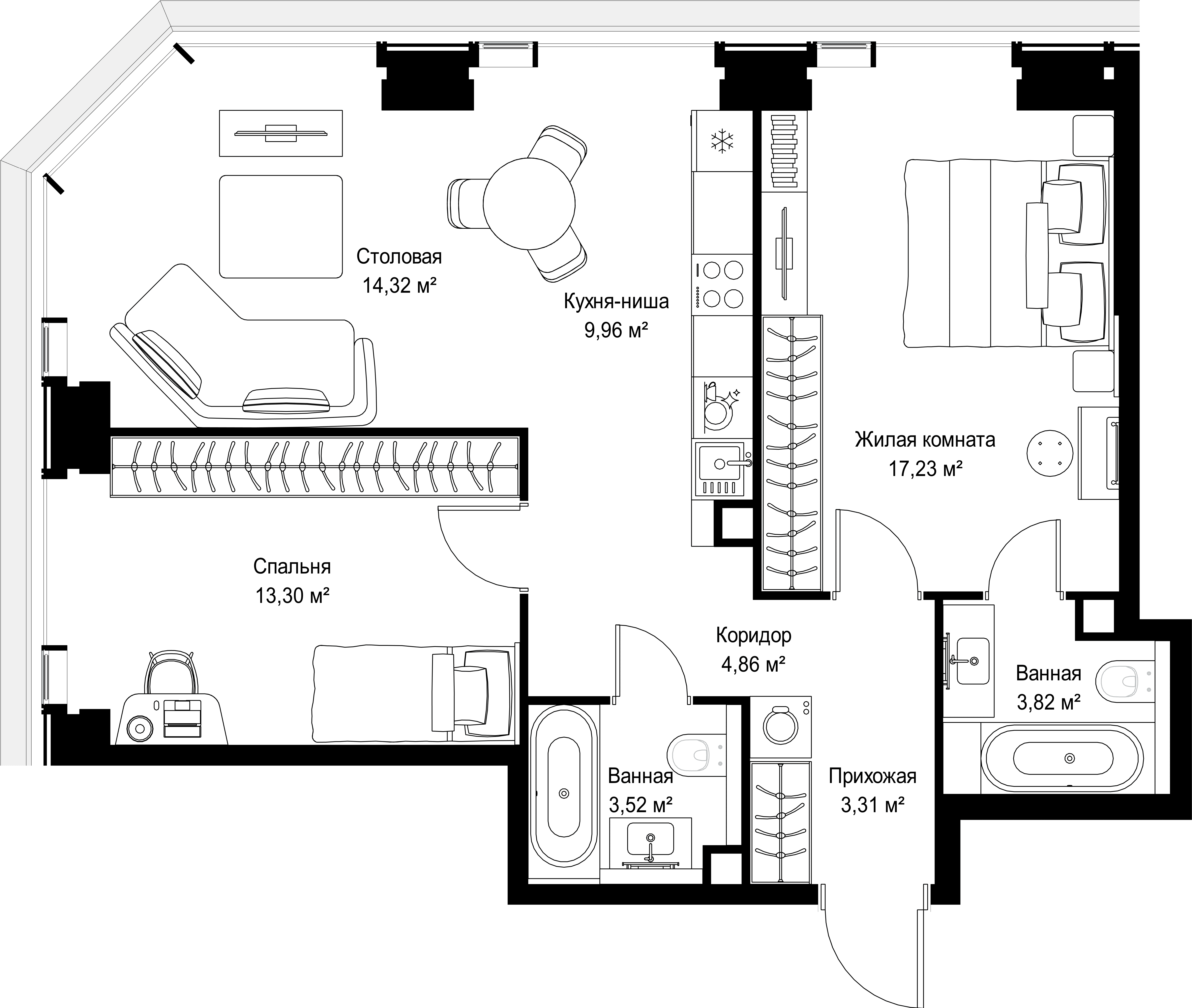 2-комнатная, 70,32 м² — 32 483 058 ₽