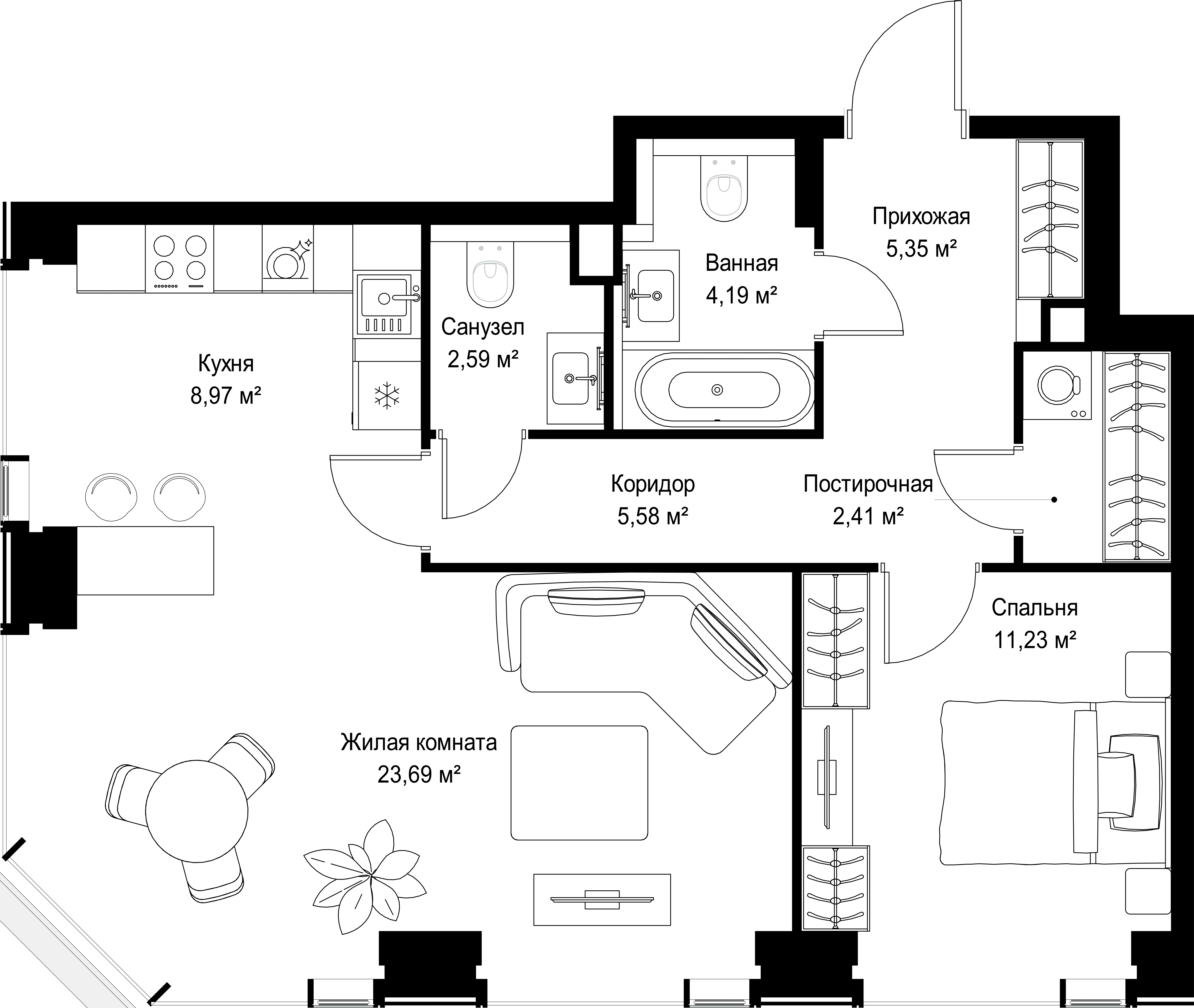 2-комнатная, 64,01 м² — 30 304 382 ₽