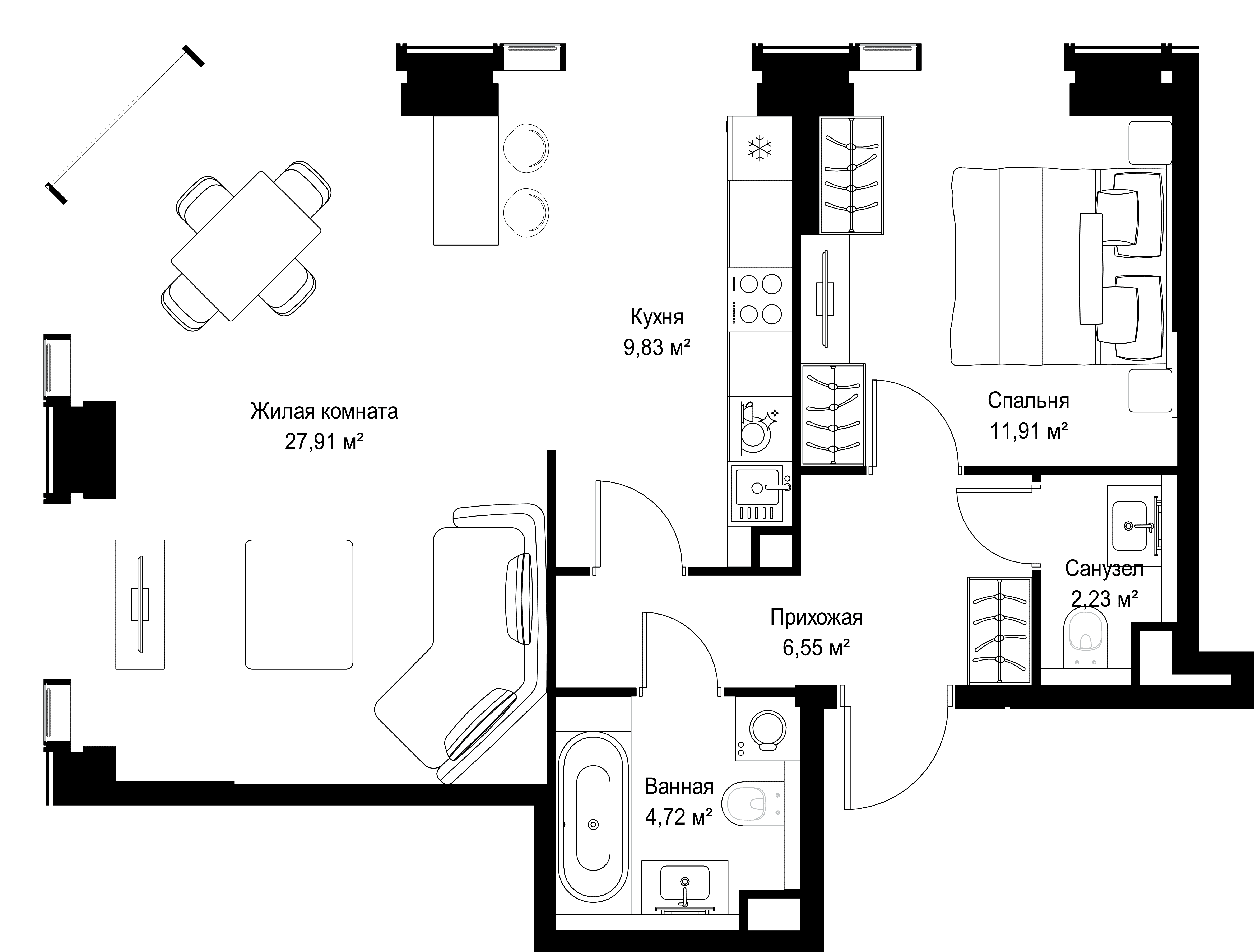 2-комнатная, 63,15 м² — 30 501 450 ₽