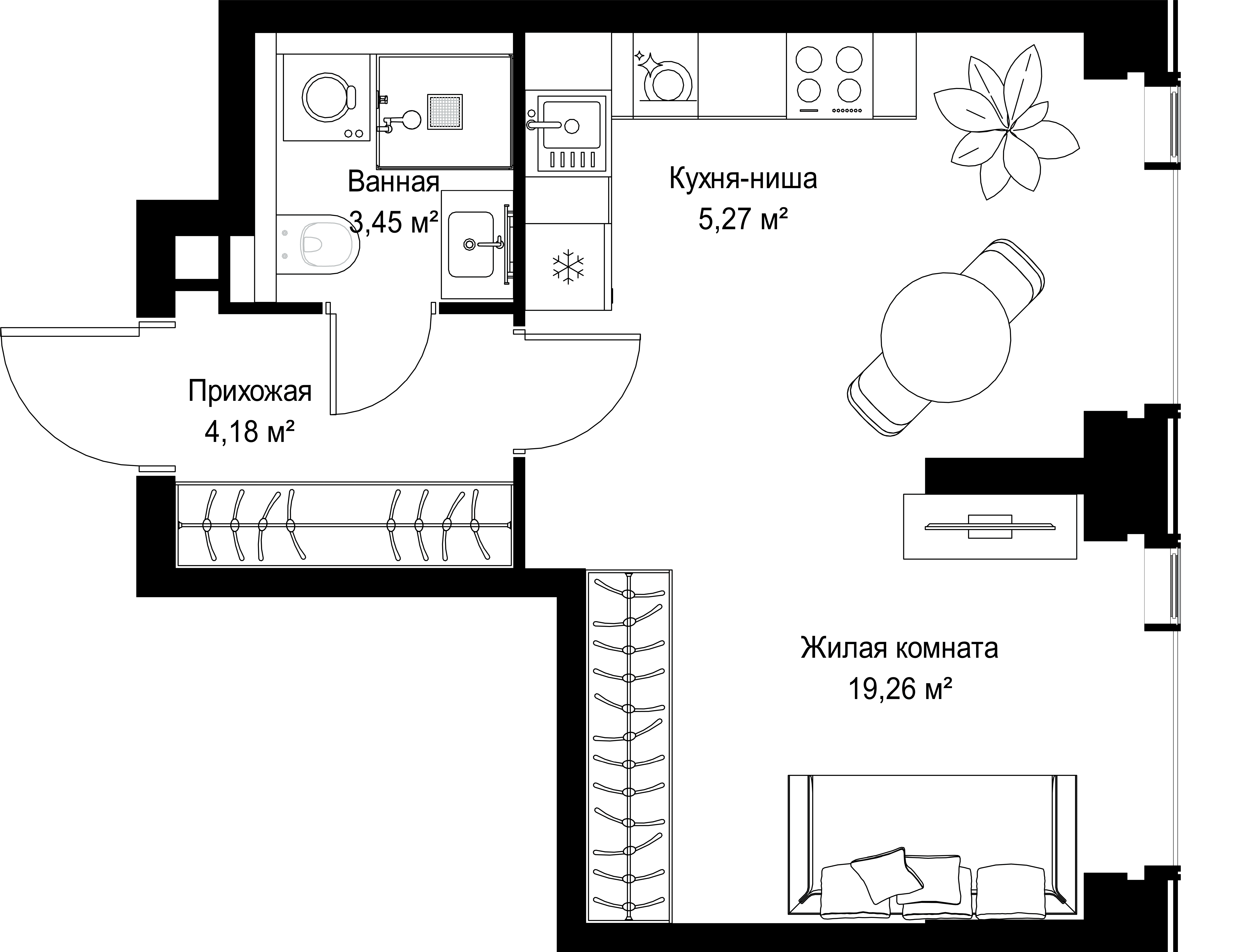 1-комнатная, 32,16 м² — 19 468 377 ₽