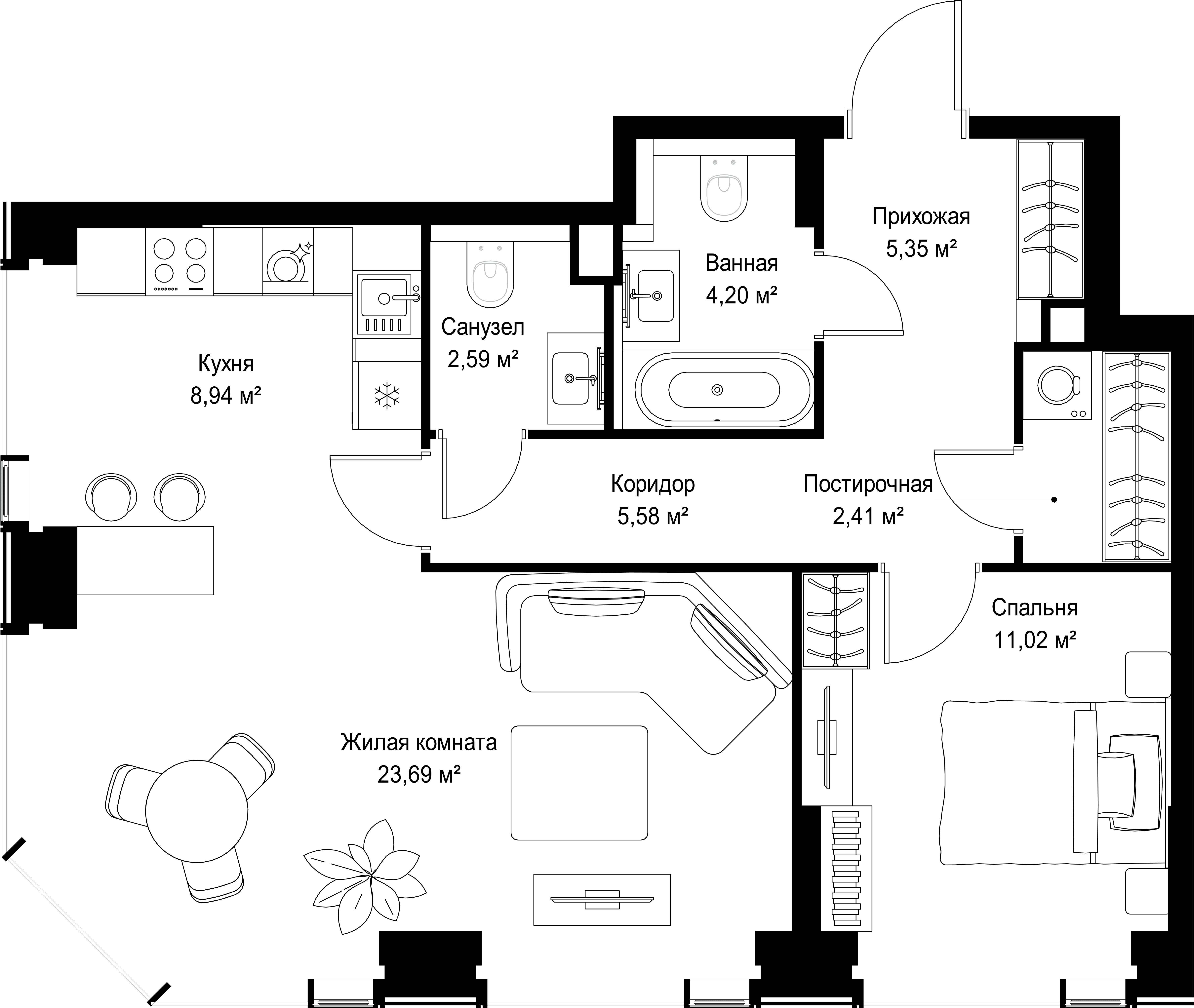 2-комнатная, 63,78 м² — 30 348 054 ₽