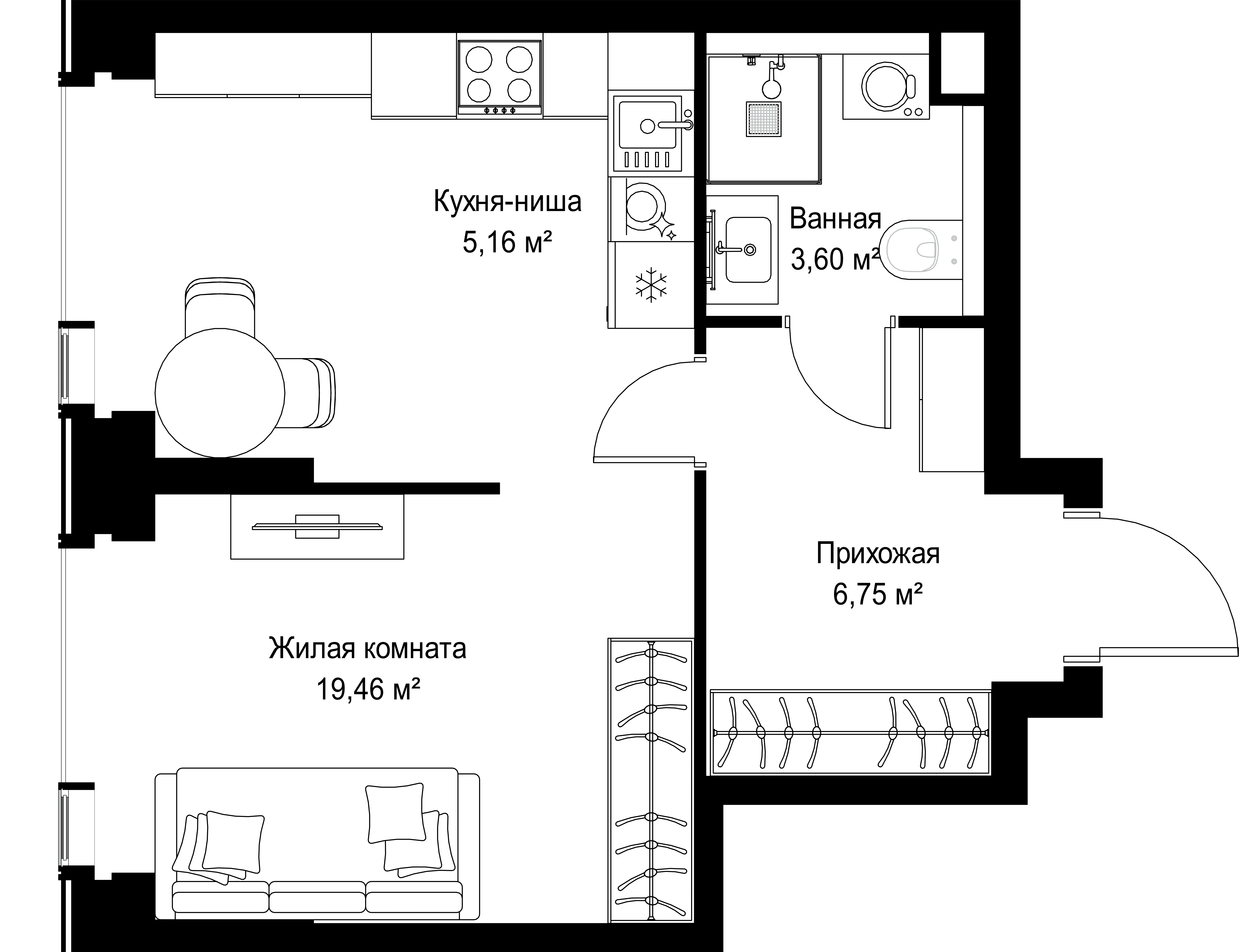 1-комнатная, 34,97 м² — 20 184 963 ₽