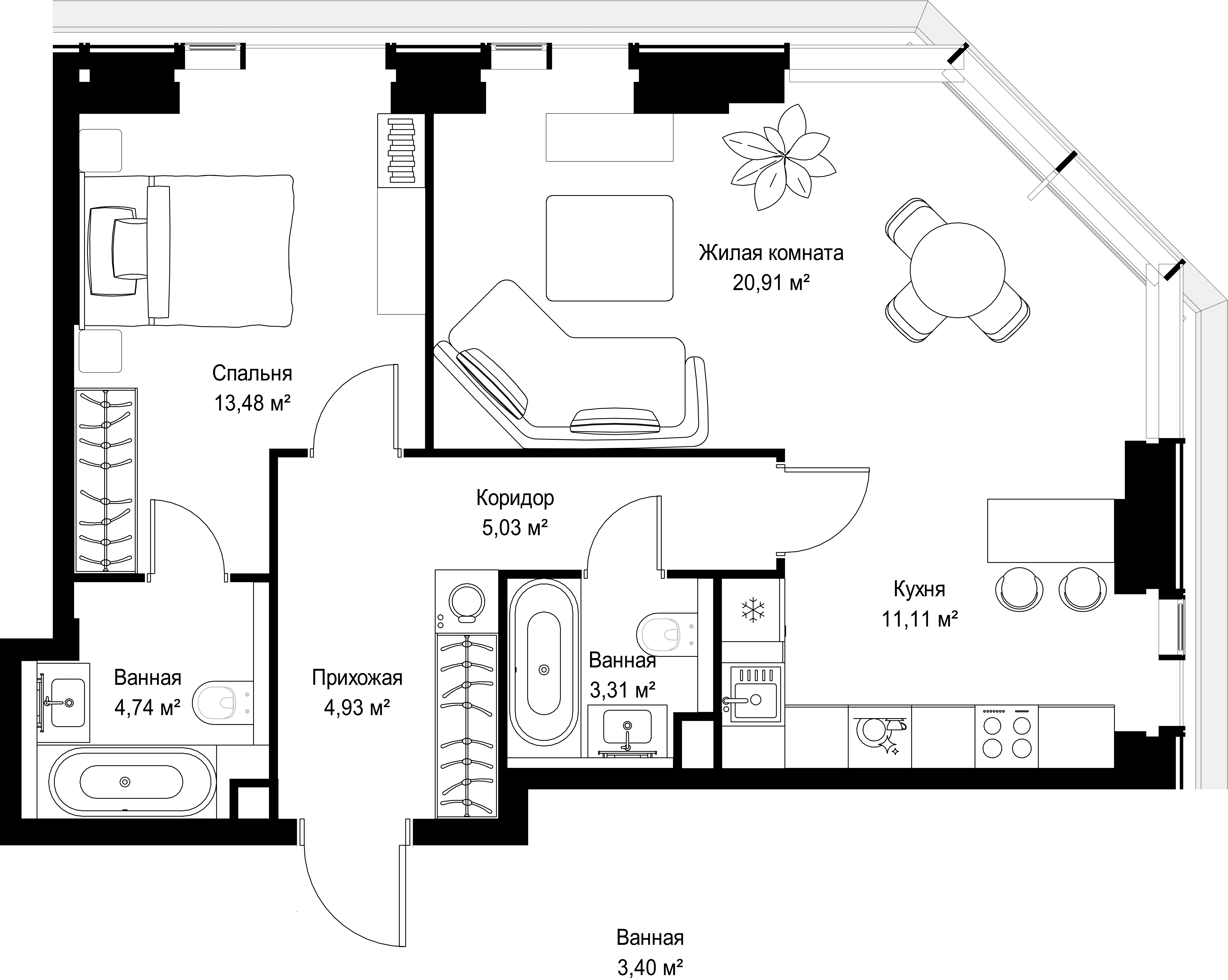 2-комнатная, 63,51 м² — 31 037 591 ₽
