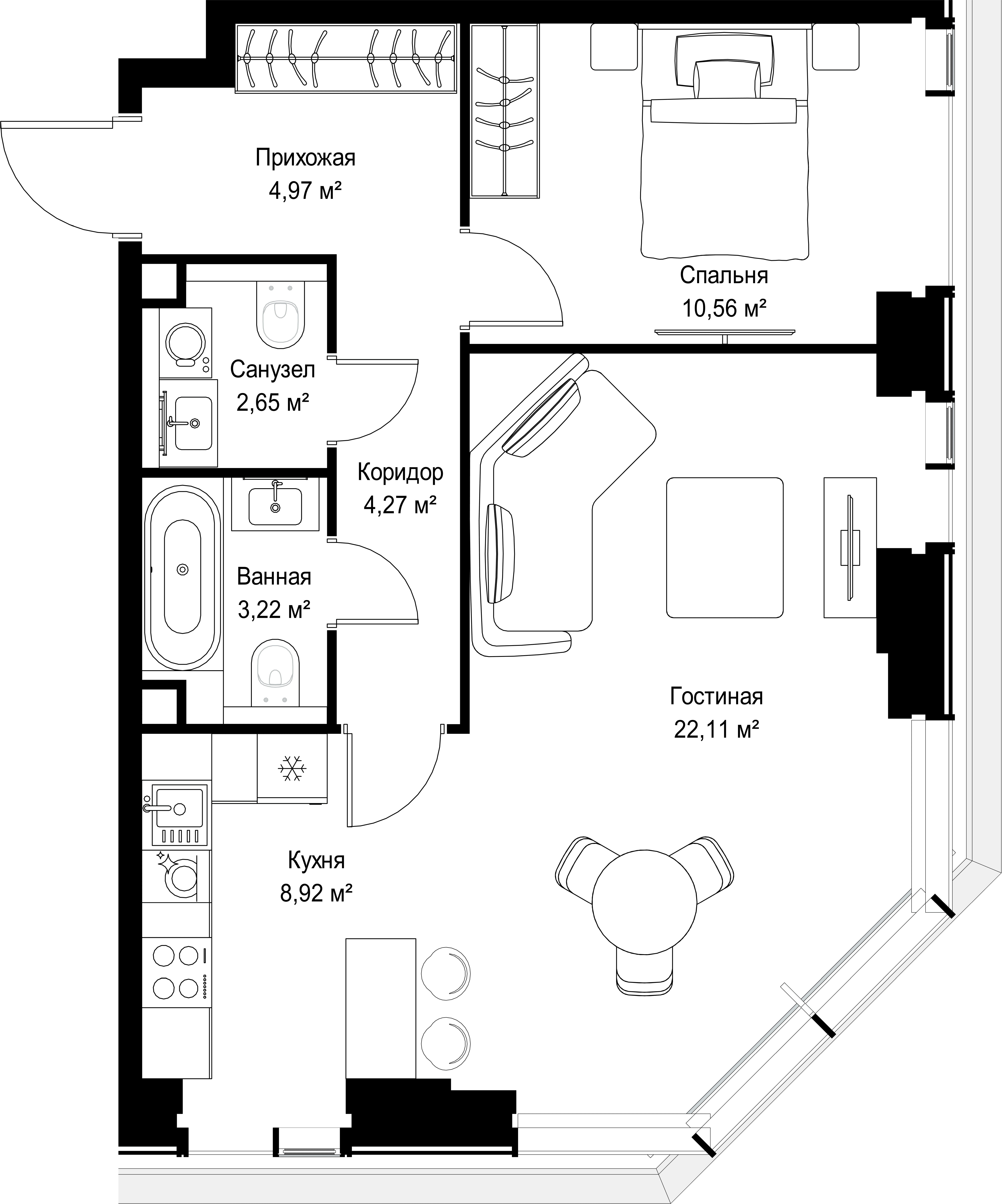 2-комнатная, 56,7 м² — 28 815 393 ₽