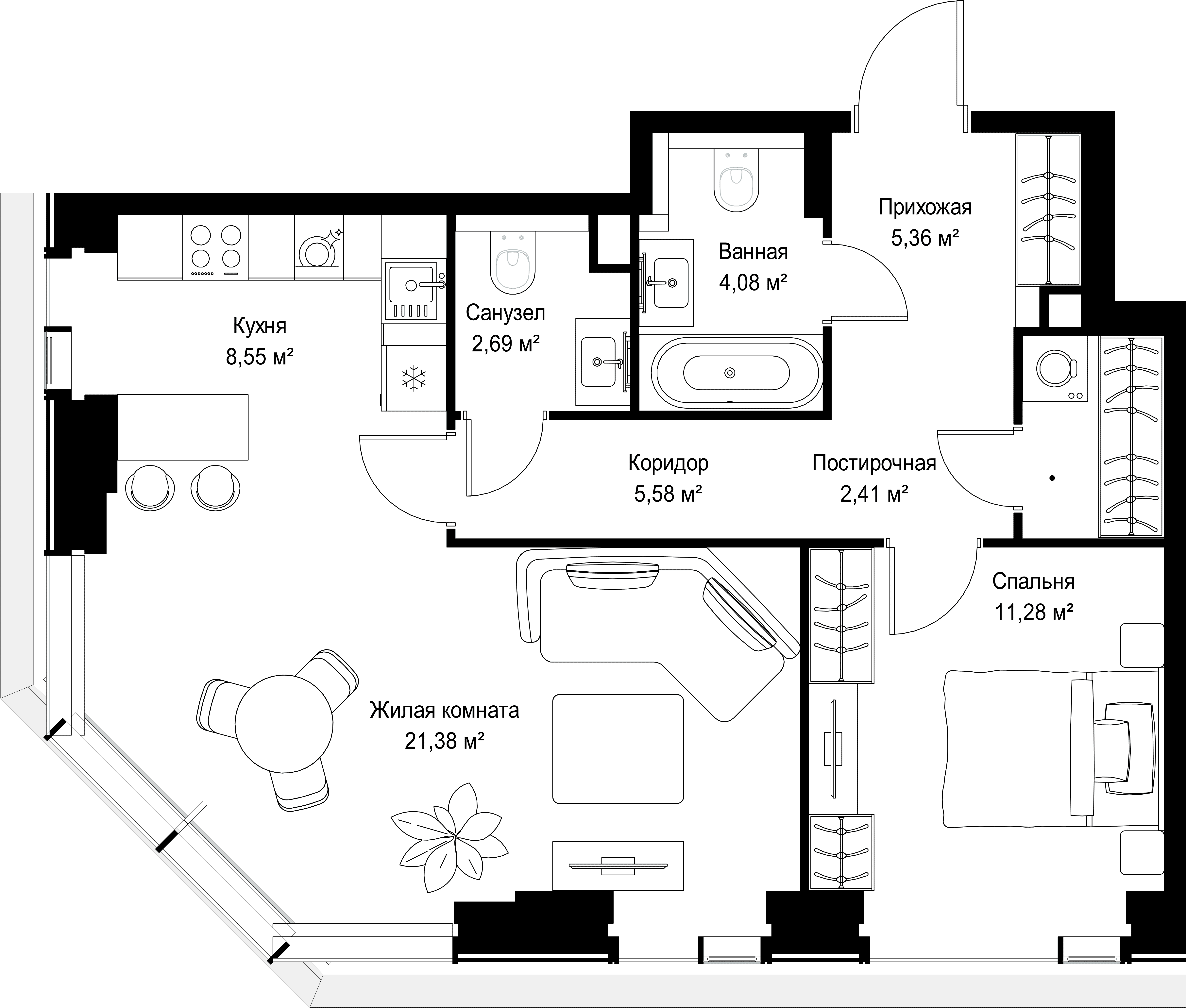 2-комнатная, 61,33 м² — 29 661 886 ₽