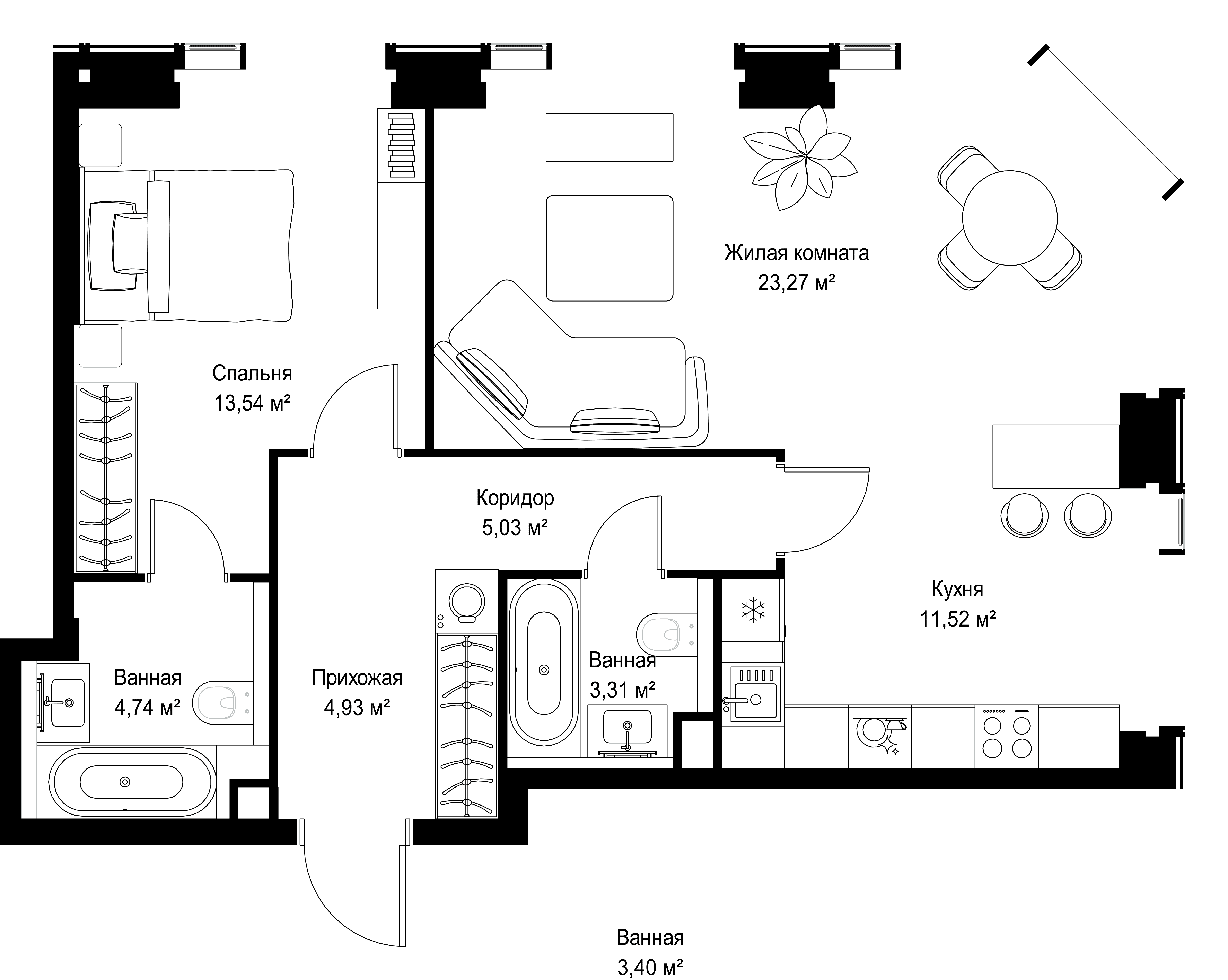 2-комнатная, 66,34 м² — 32 103 252 ₽
