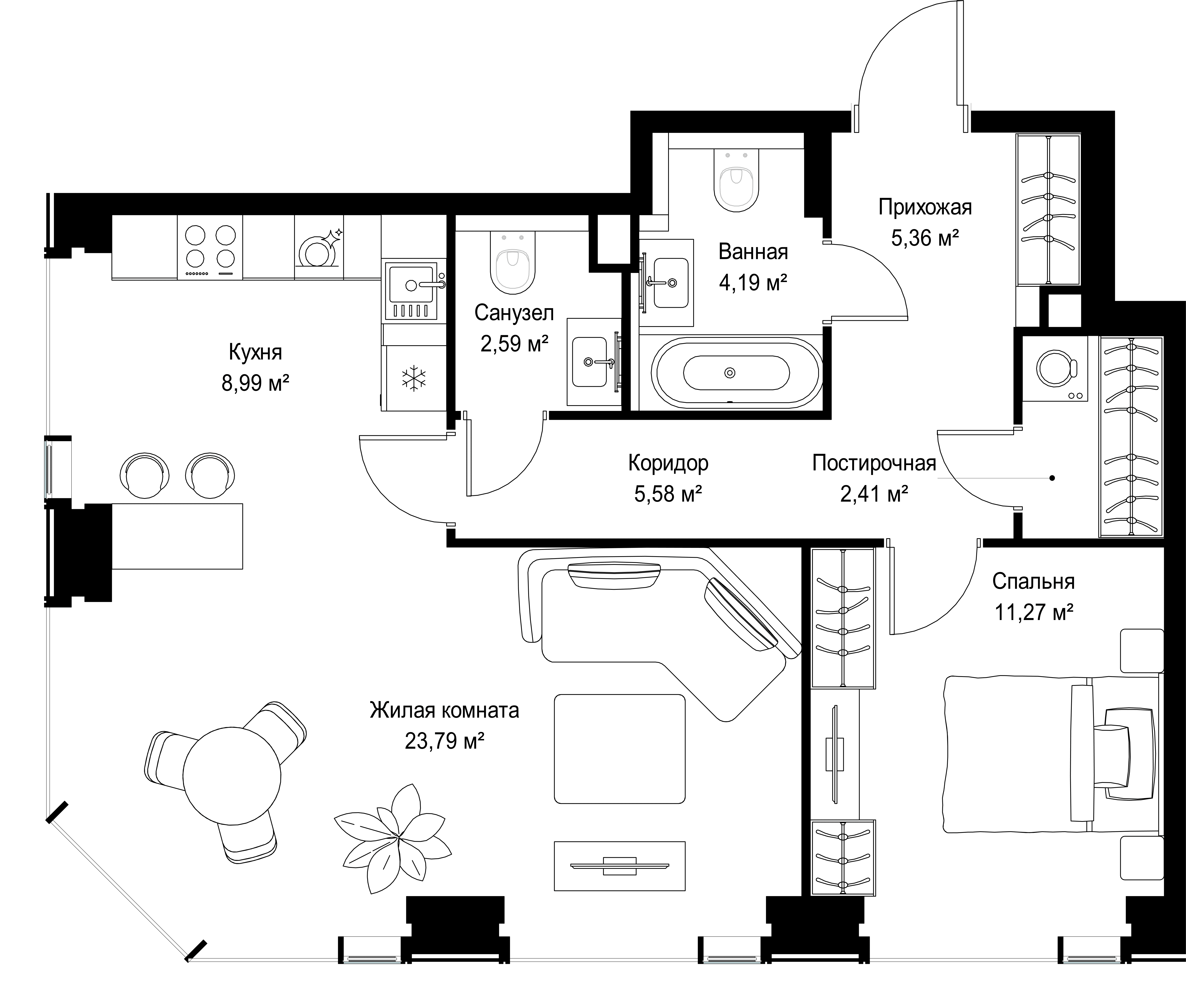 2-комнатная, 64,18 м² — 30 709 616 ₽