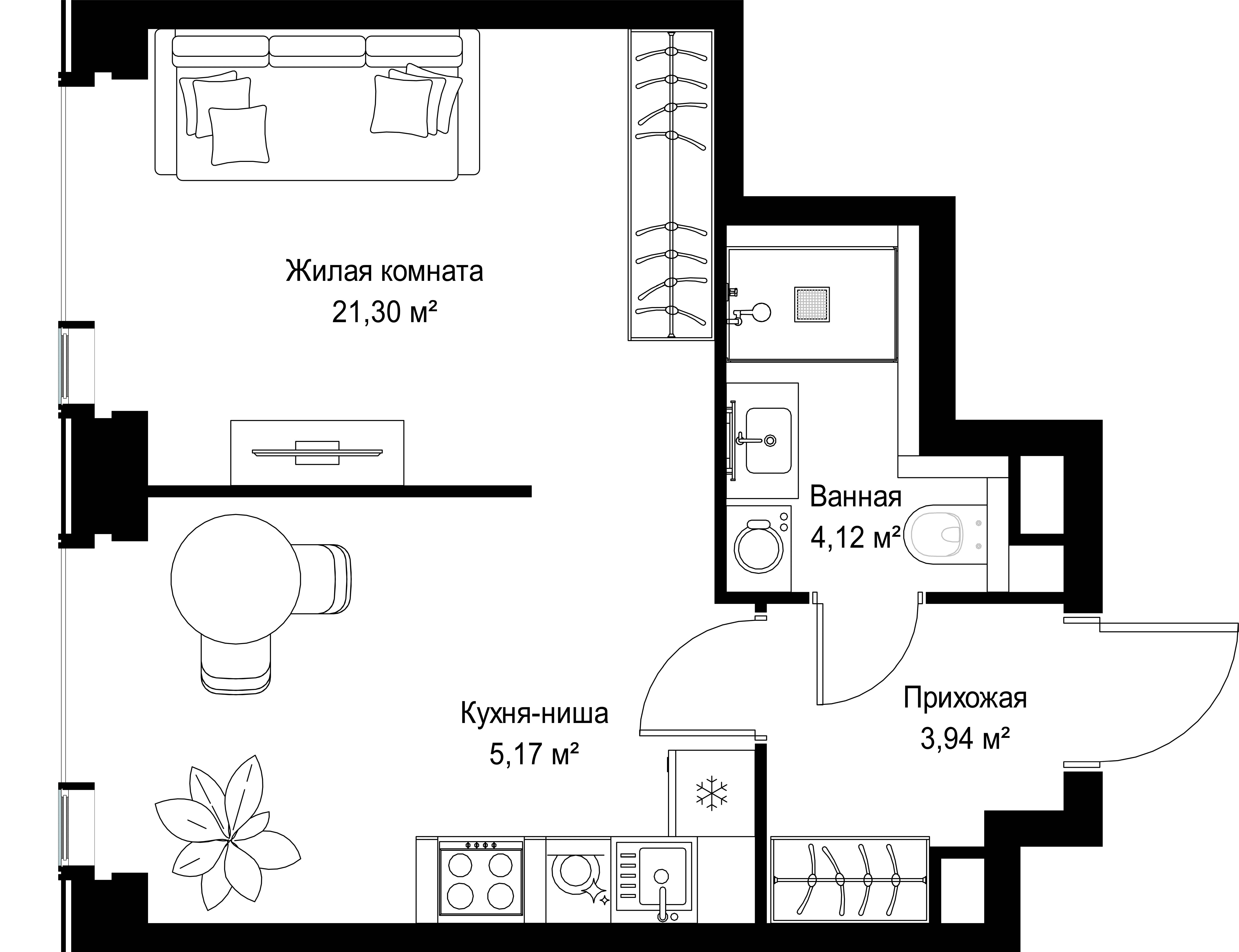 1-комнатная, 34,53 м² — 20 159 718 ₽