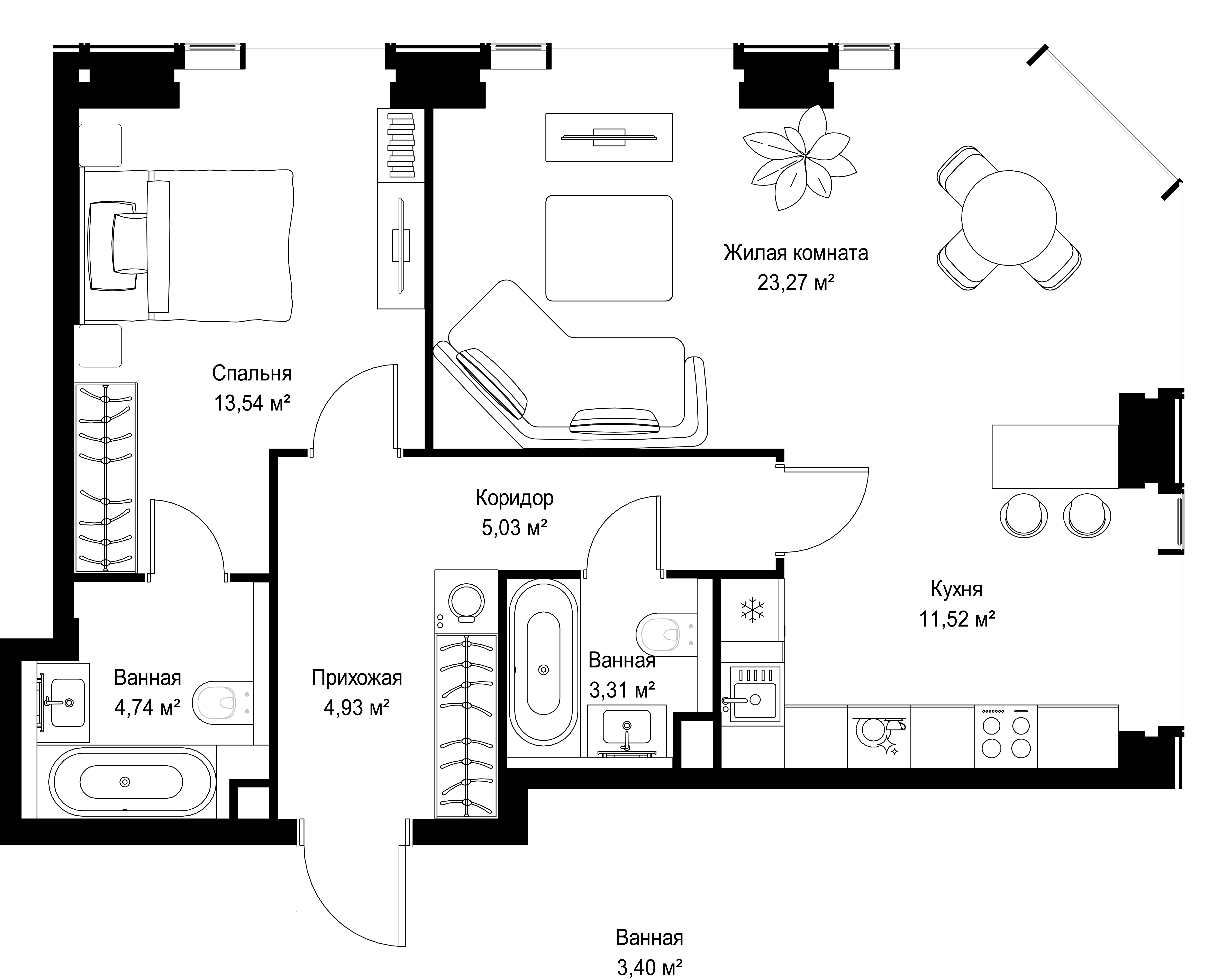 2-комнатная, 66,34 м² — 32 182 595 ₽