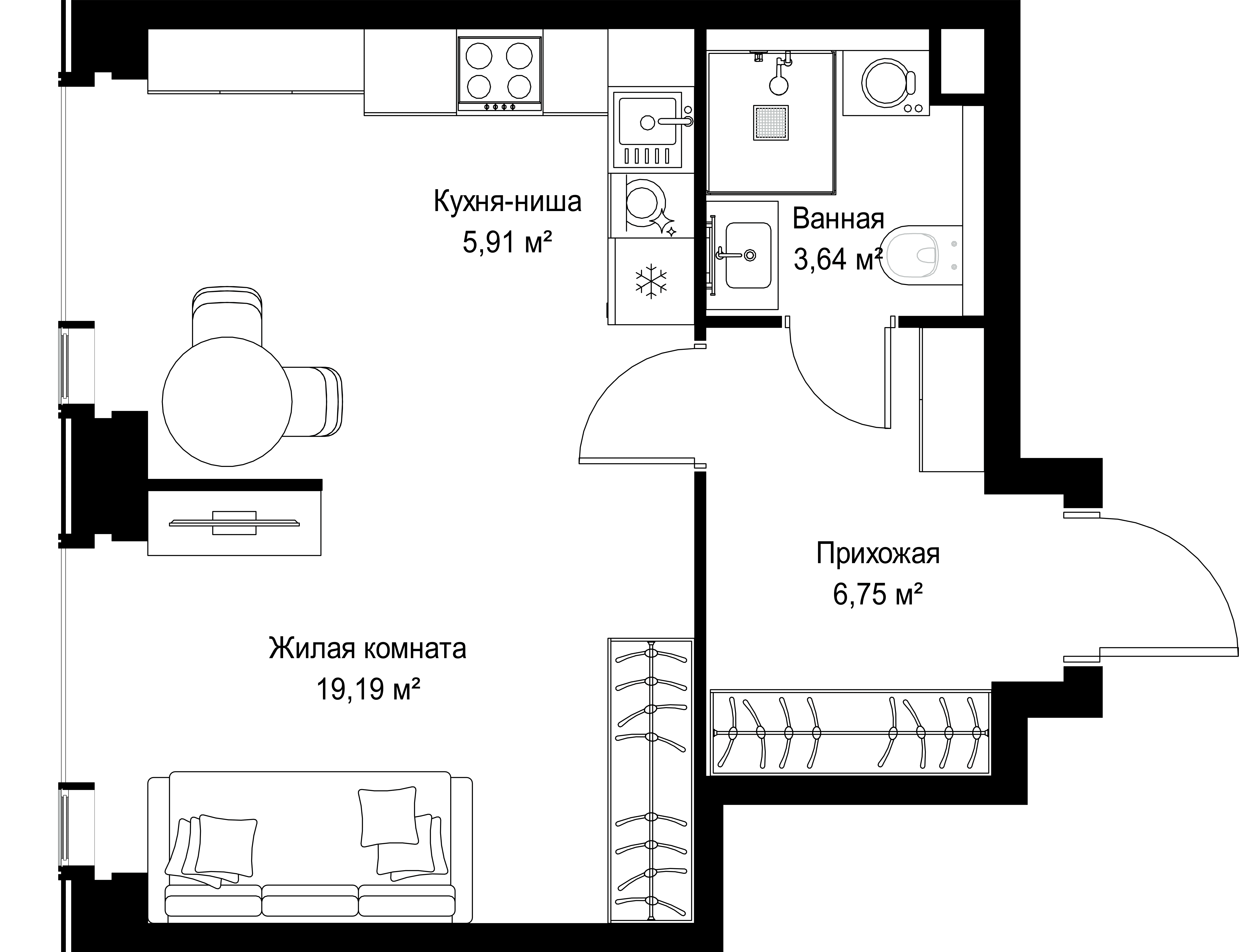 1-комнатная, 35,49 м² — 20 596 124 ₽