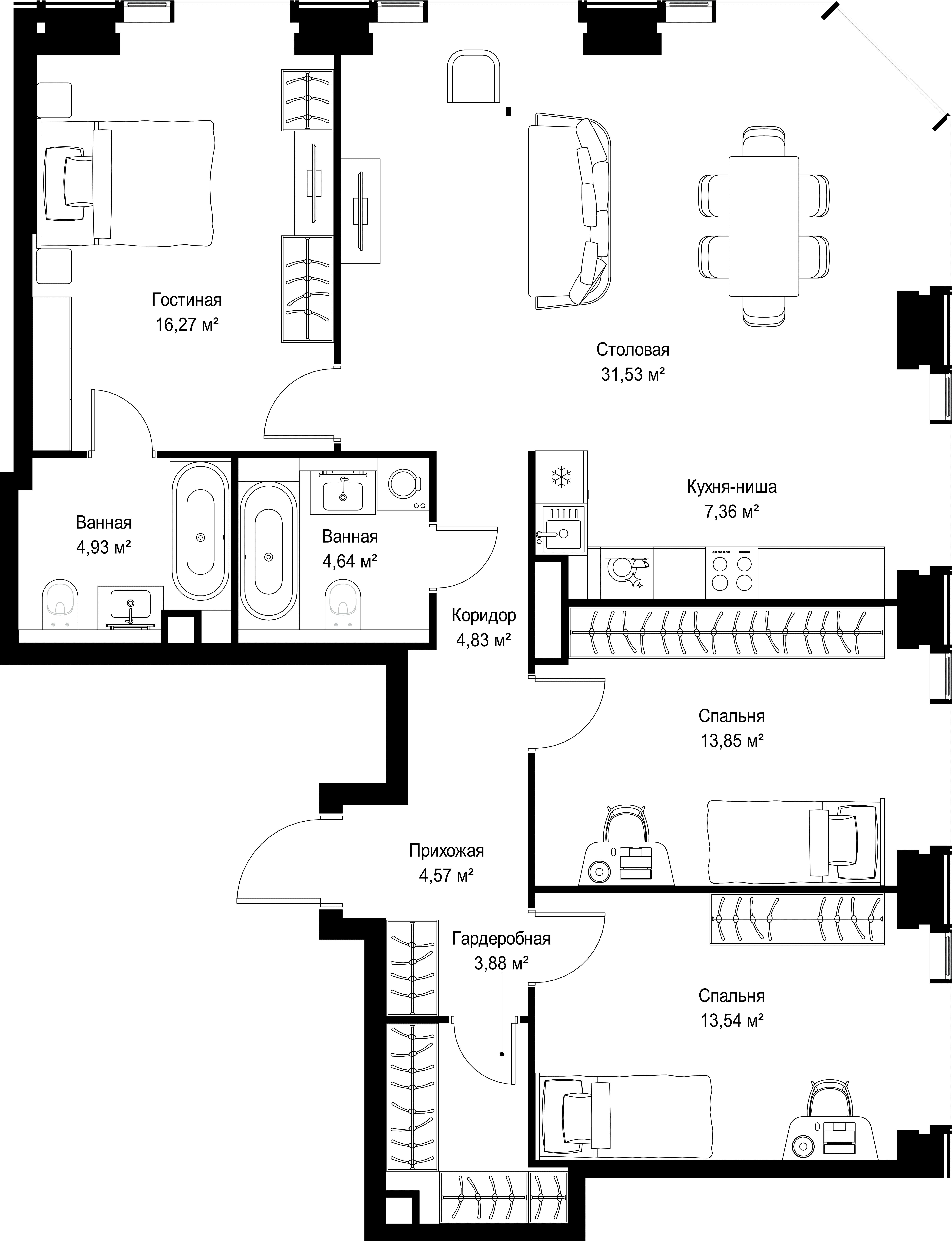 3-комнатная, 105,4 м² — 46 559 923 ₽