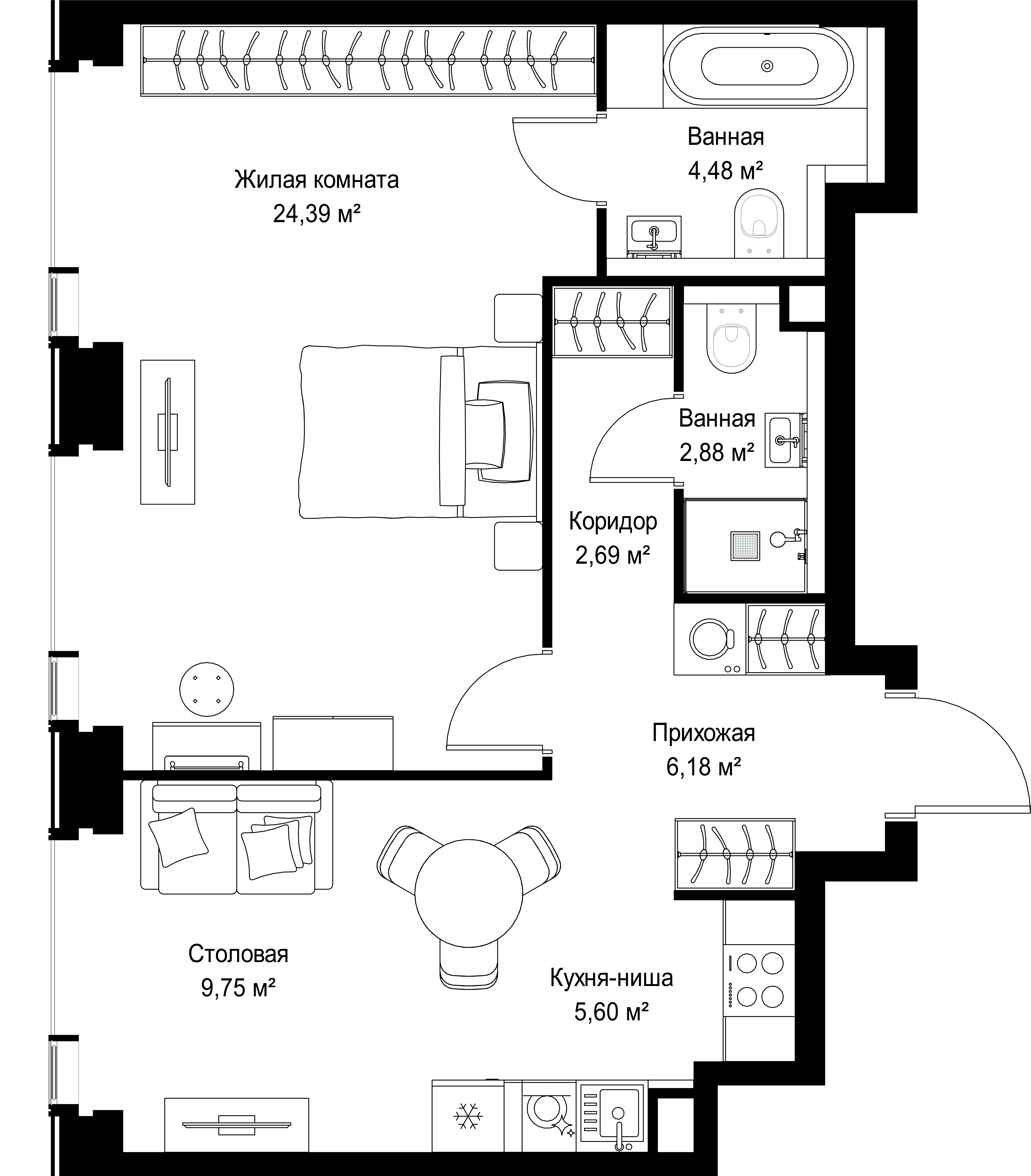 2-комнатная, 55,97 м² — 27 466 046 ₽