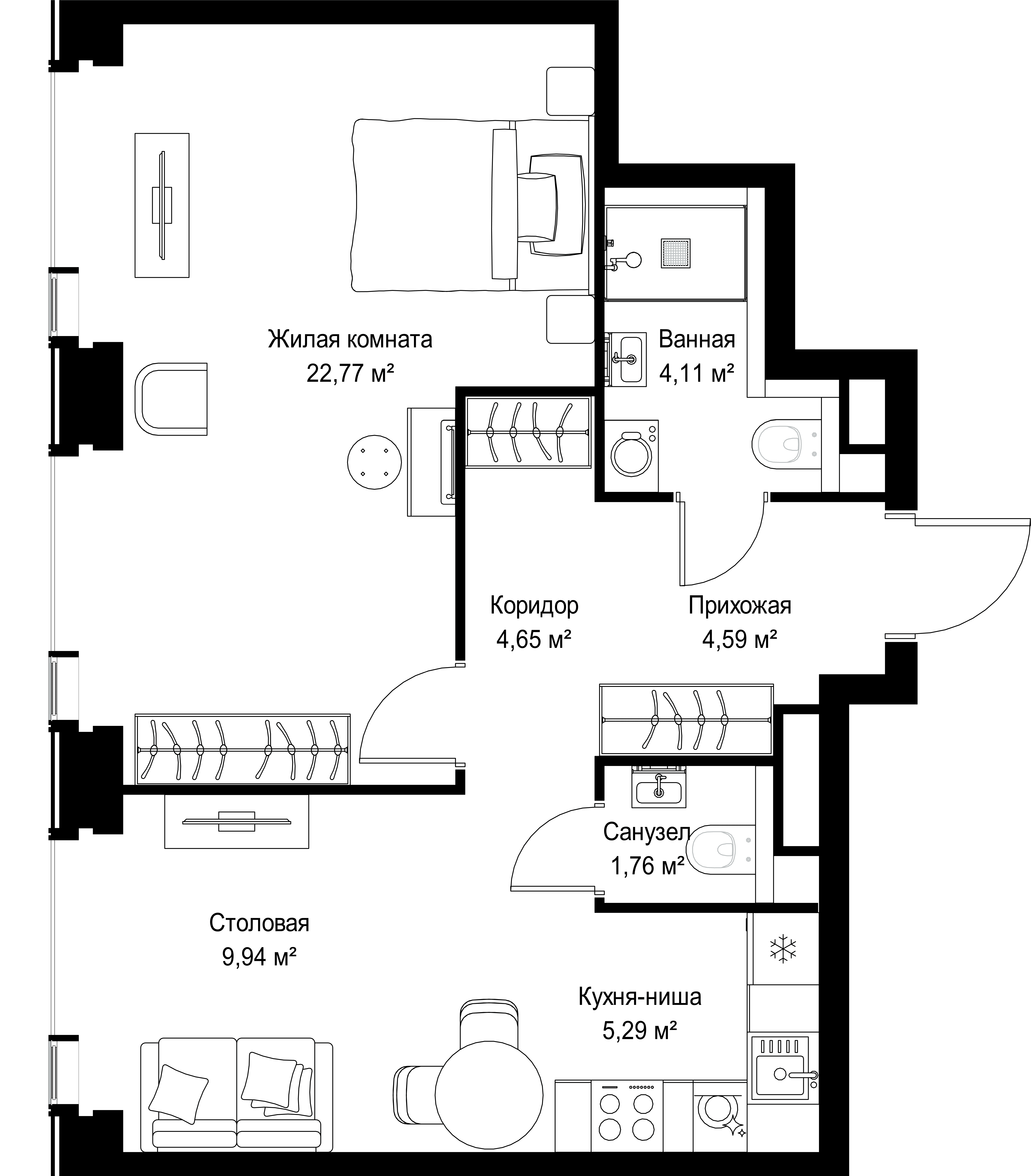 2-комнатная, 53,11 м² — 26 932 293 ₽