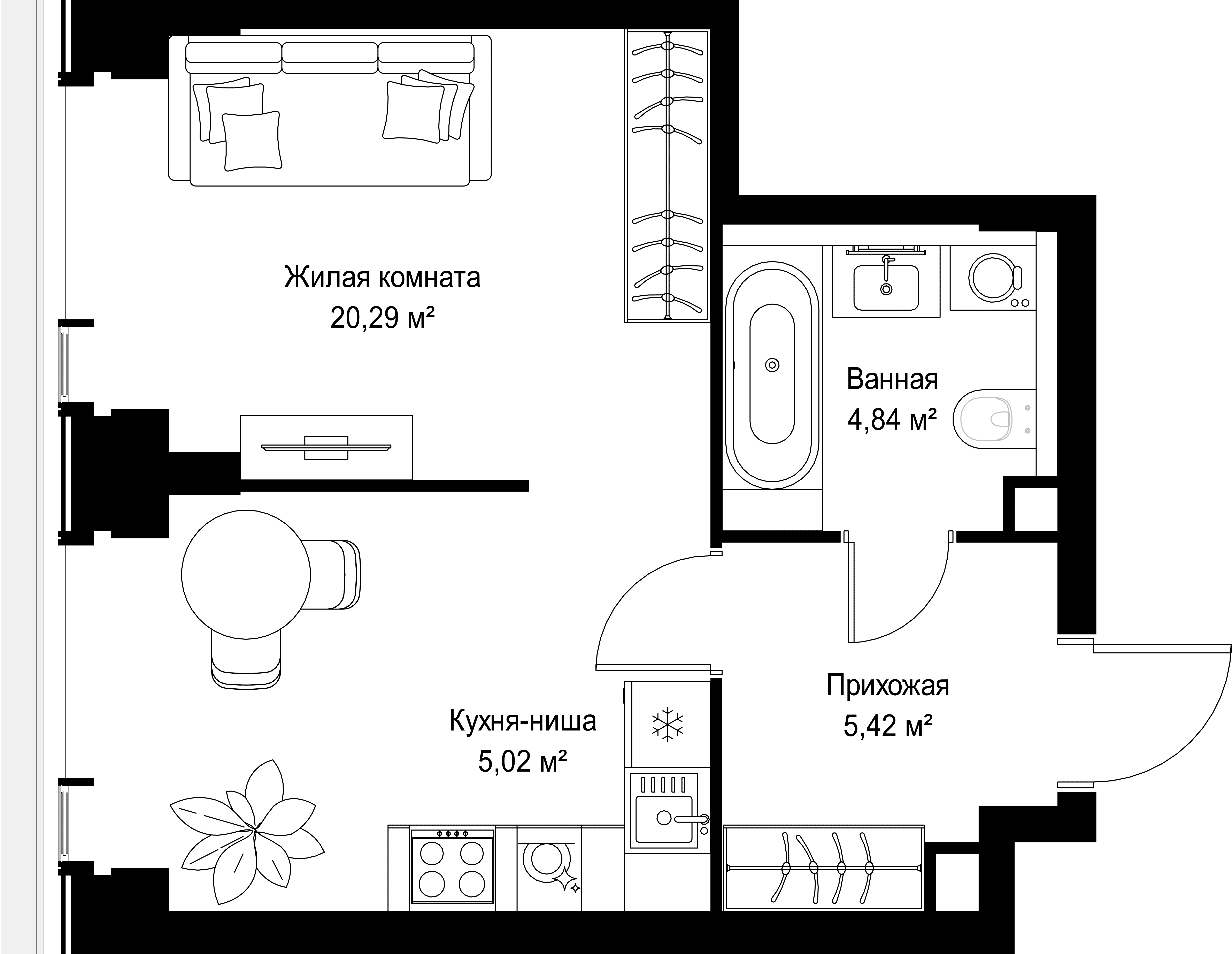 1-комнатная, 35,57 м² — 19 202 677 ₽