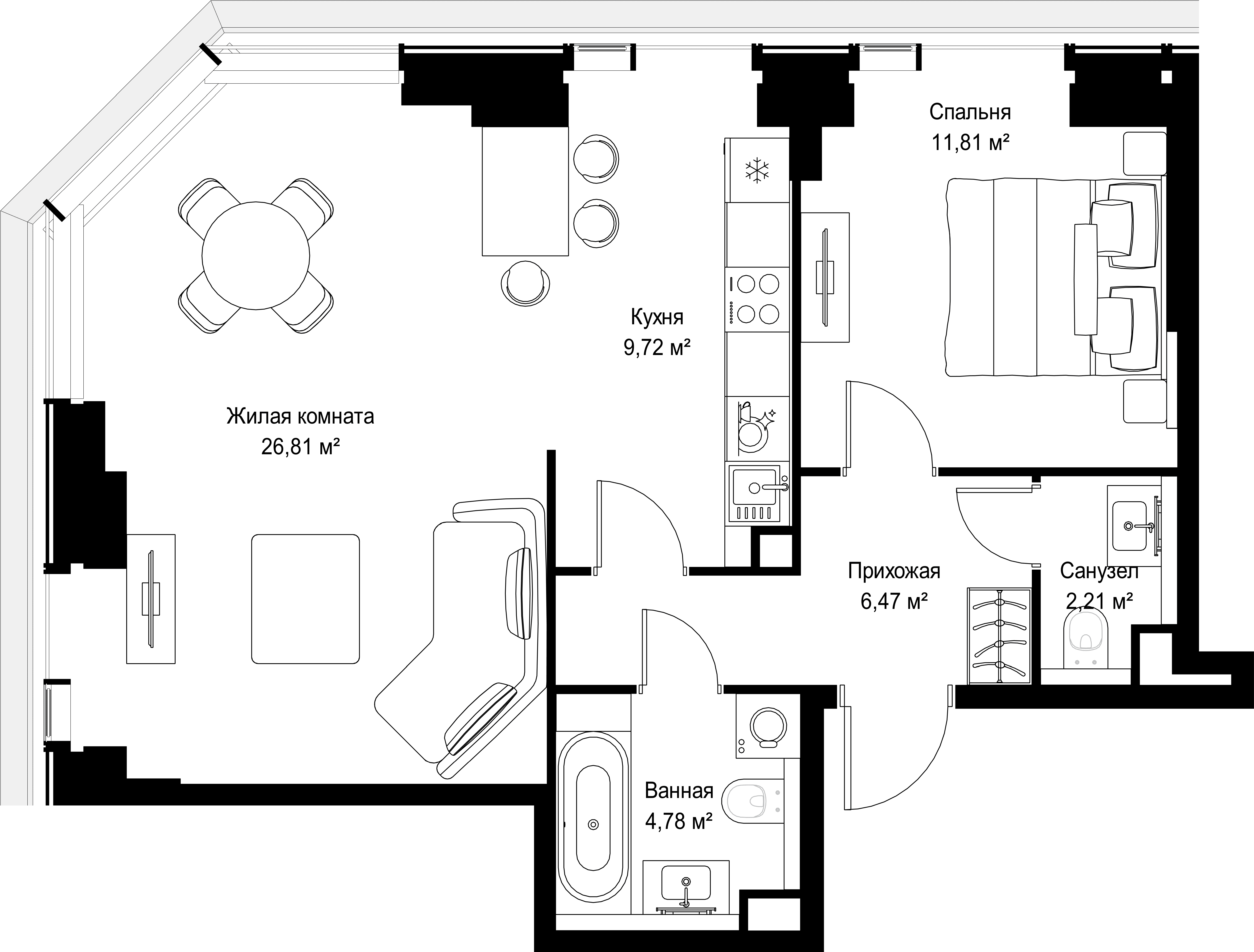 2-комнатная, 61,8 м² — 28 553 083 ₽