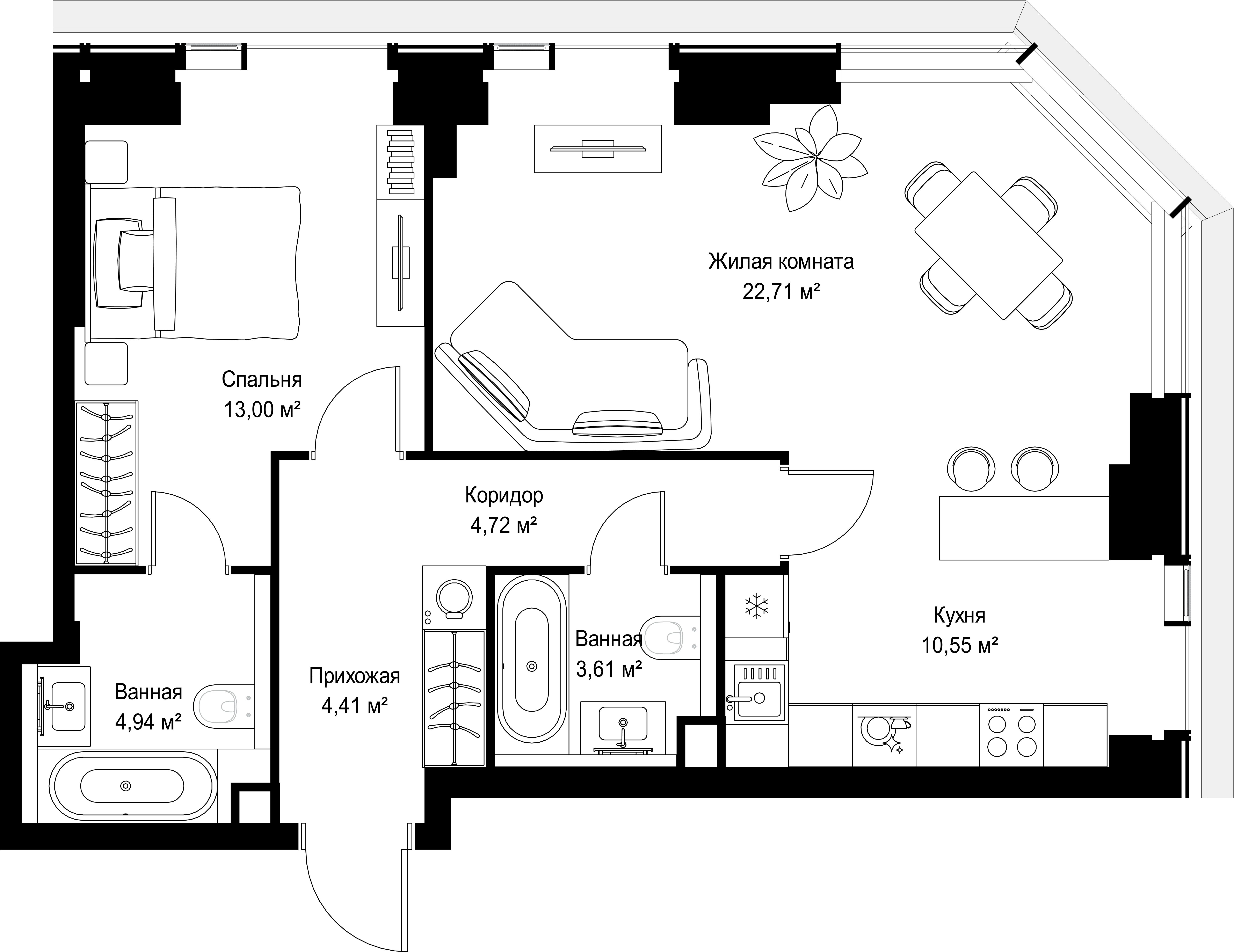 2-комнатная, 63,94 м² — 29 206 513 ₽
