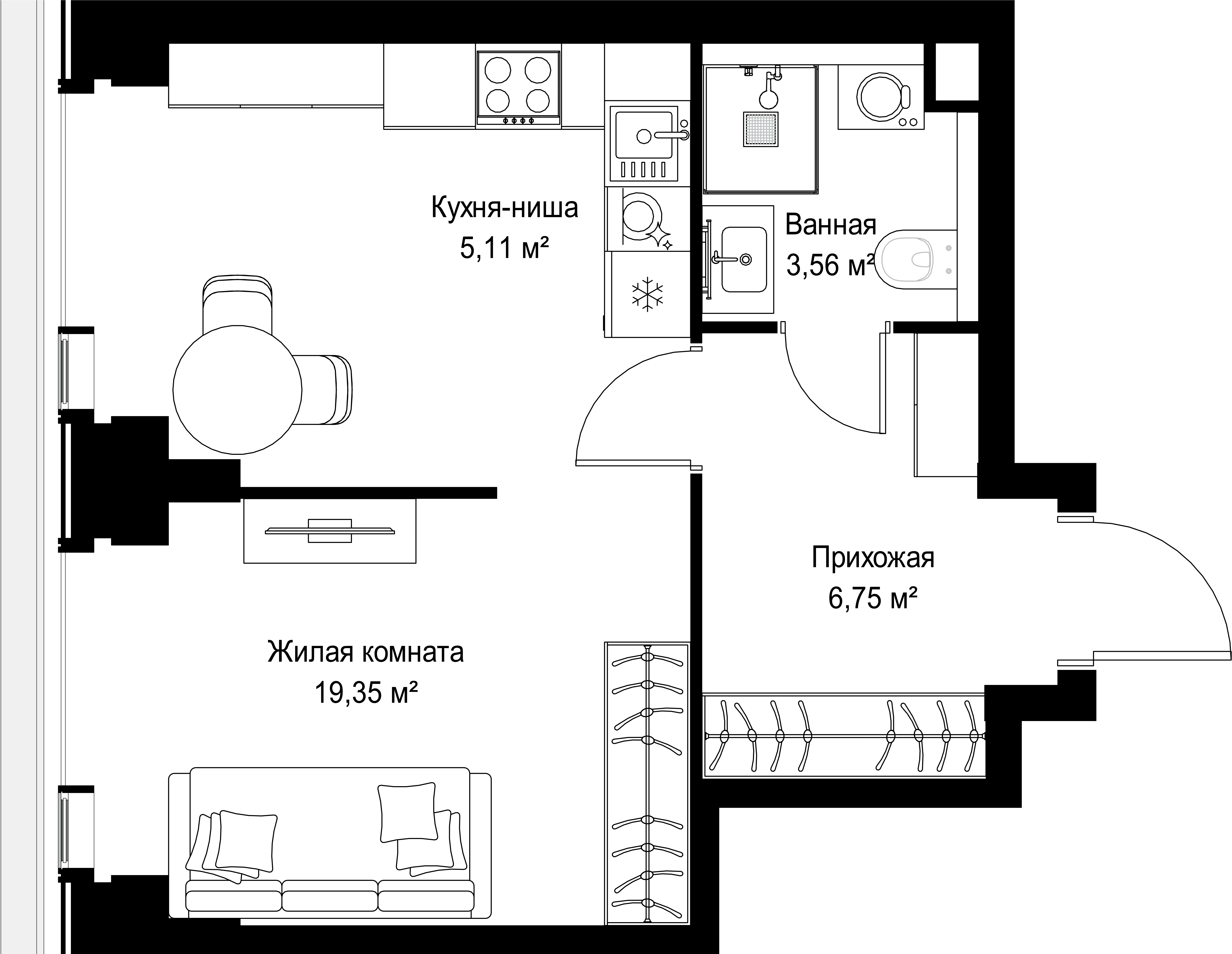 1-комнатная, 34,77 м² — 18 914 740 ₽