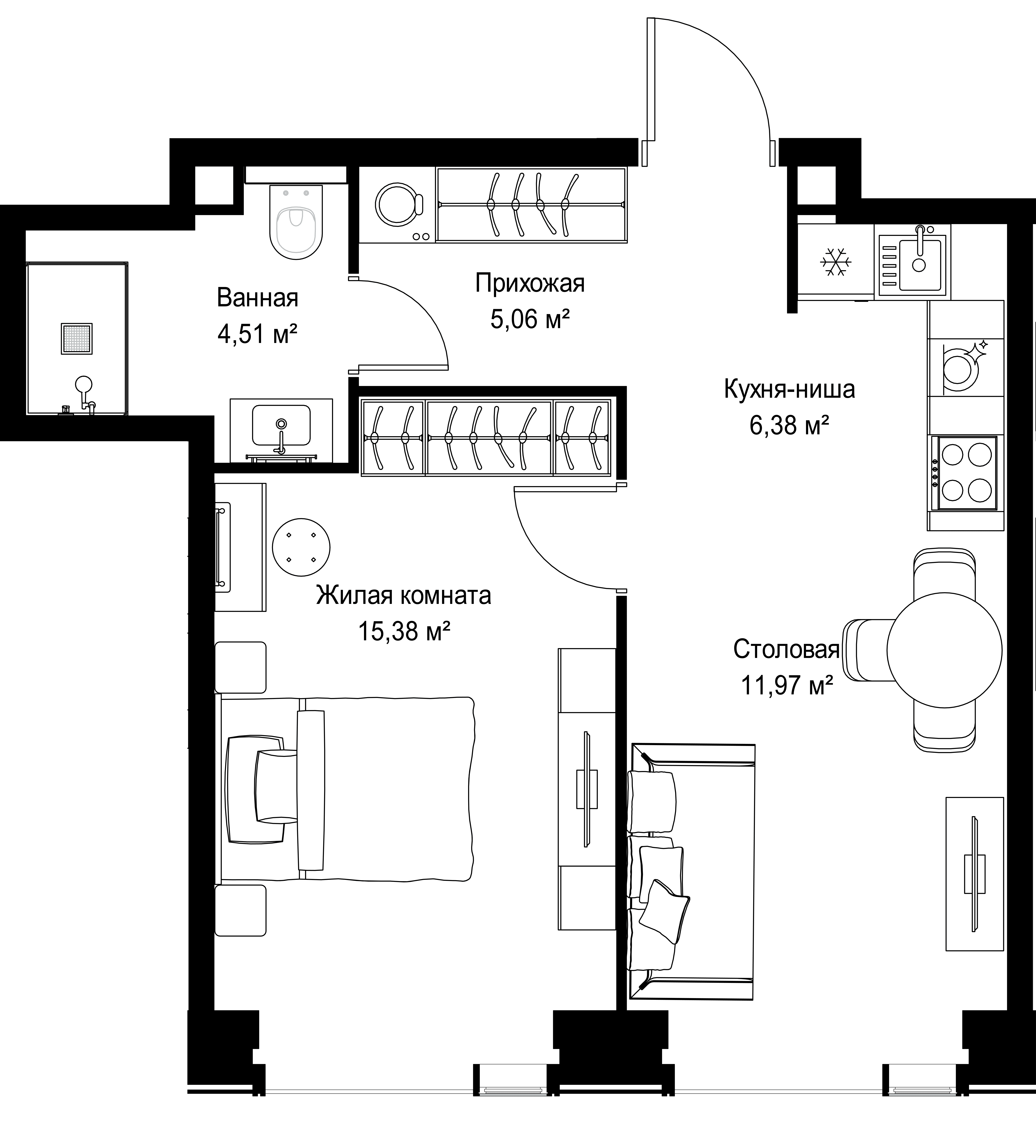 1-комнатная, 43,3 м² — 21 933 701 ₽