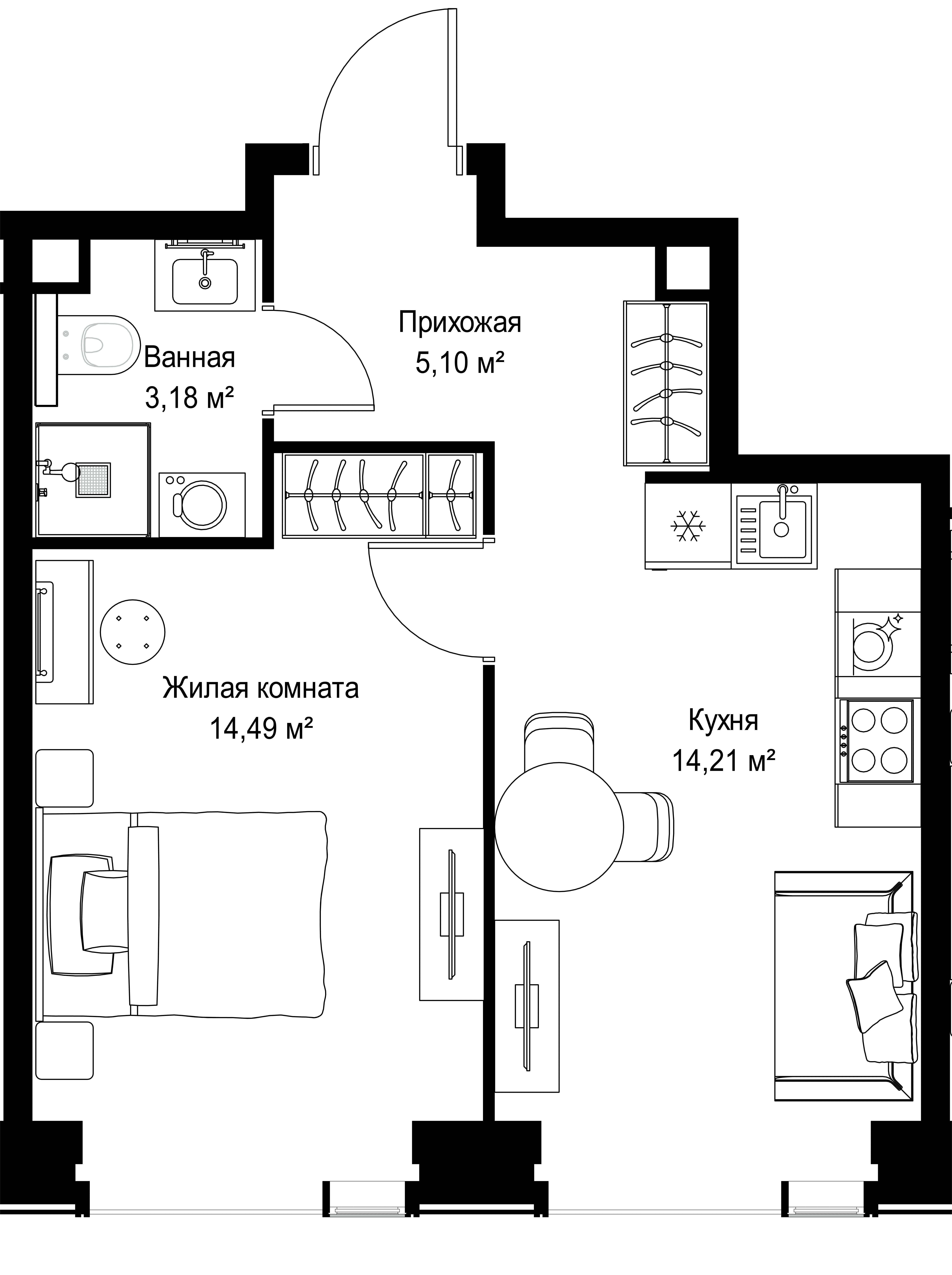 1-комнатная, 36,98 м² — 19 657 680 ₽