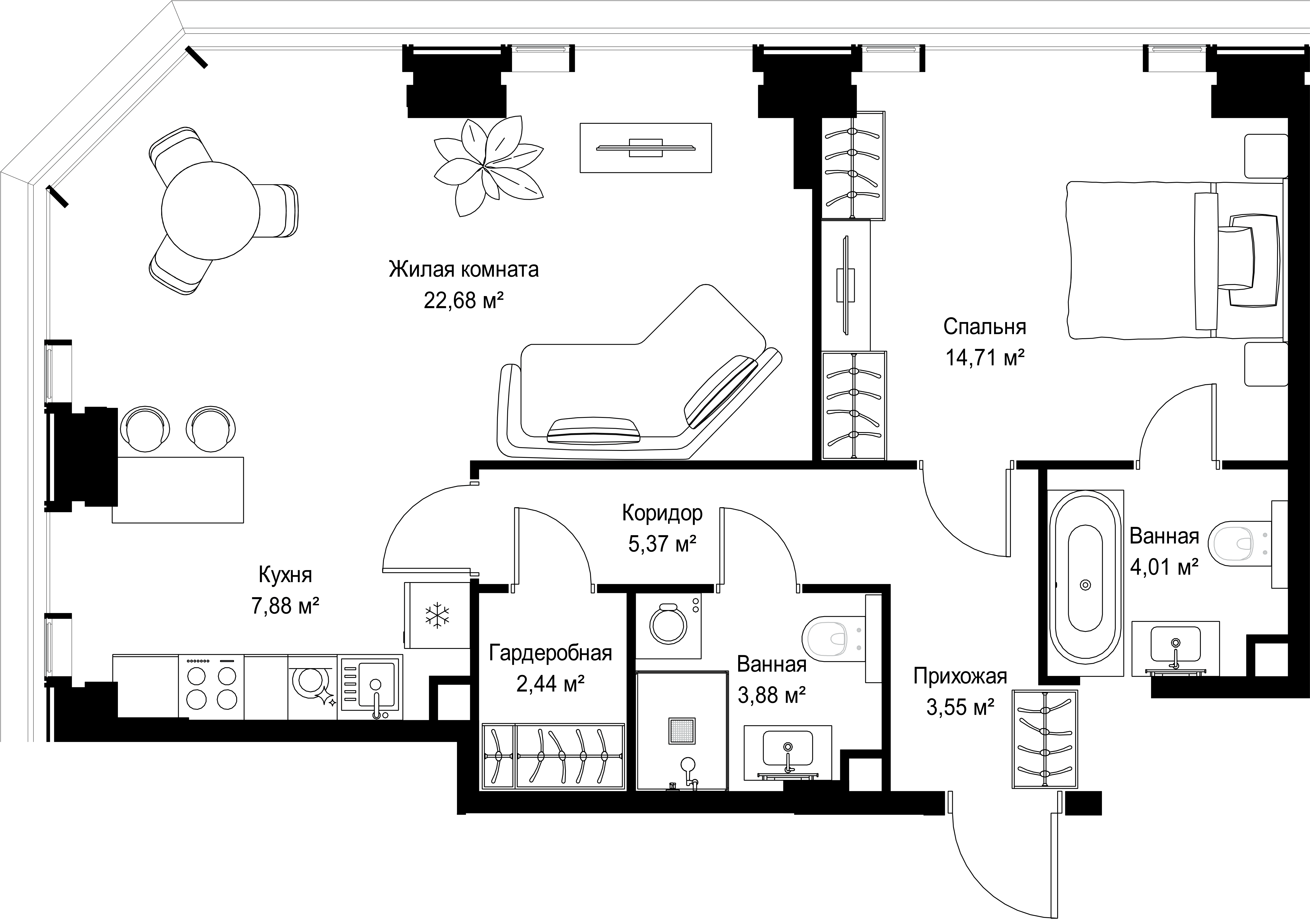 2-комнатная, 64,52 м² — 29 002 514 ₽