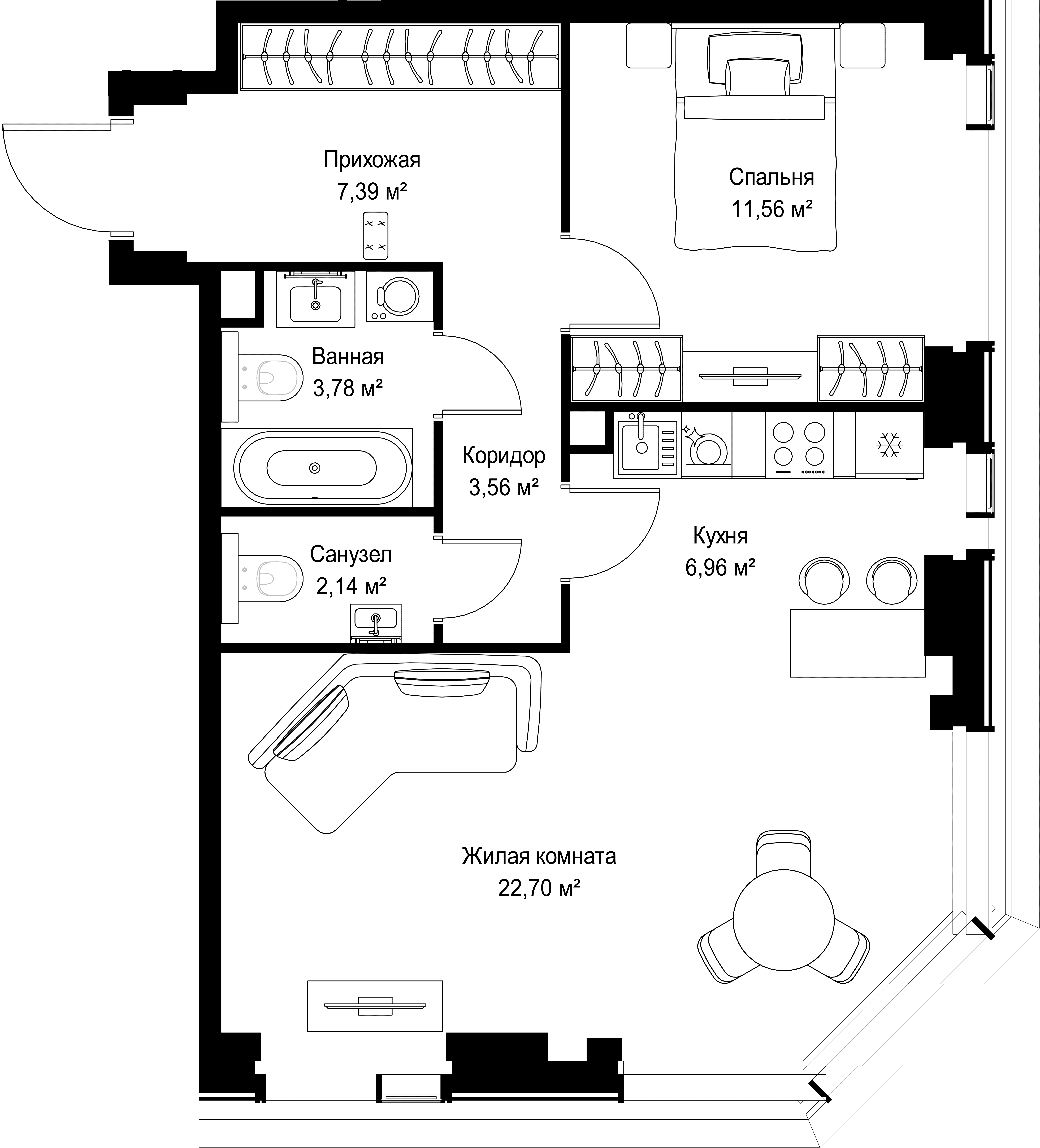 2-комнатная, 58,09 м² — 27 523 042 ₽