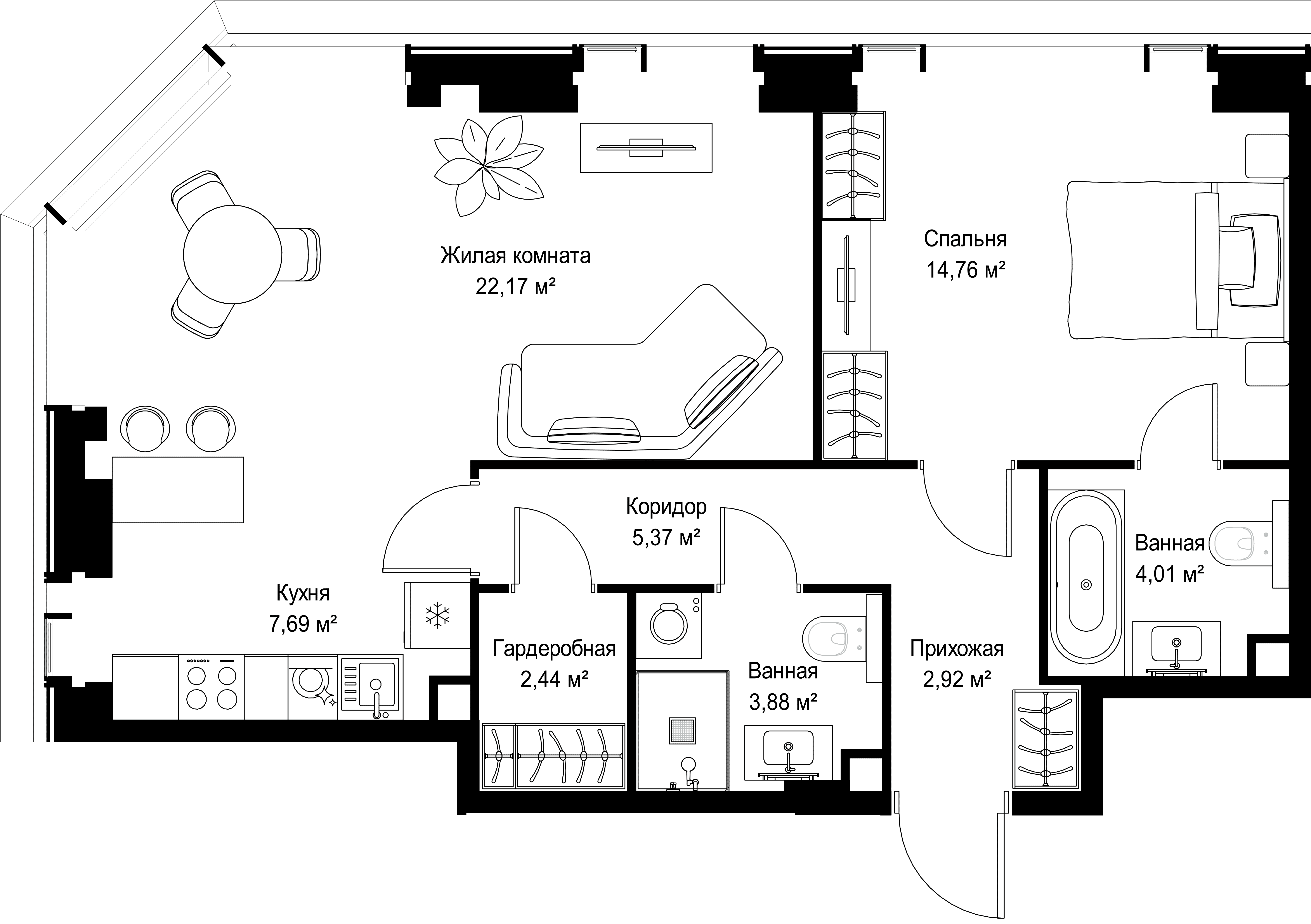 2-комнатная, 63,24 м² — 29 503 483 ₽