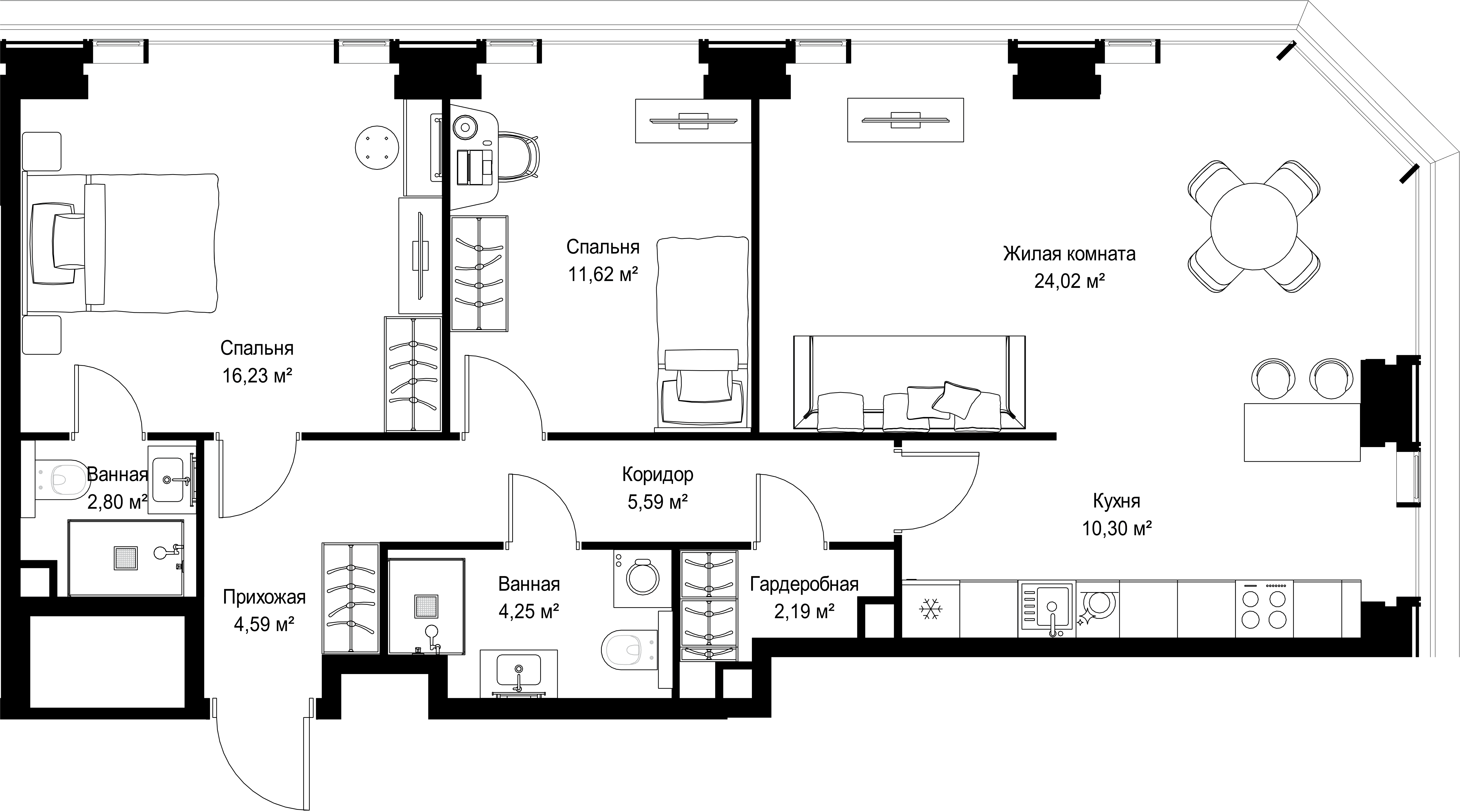 3-комнатная, 81,59 м² — 36 803 290 ₽