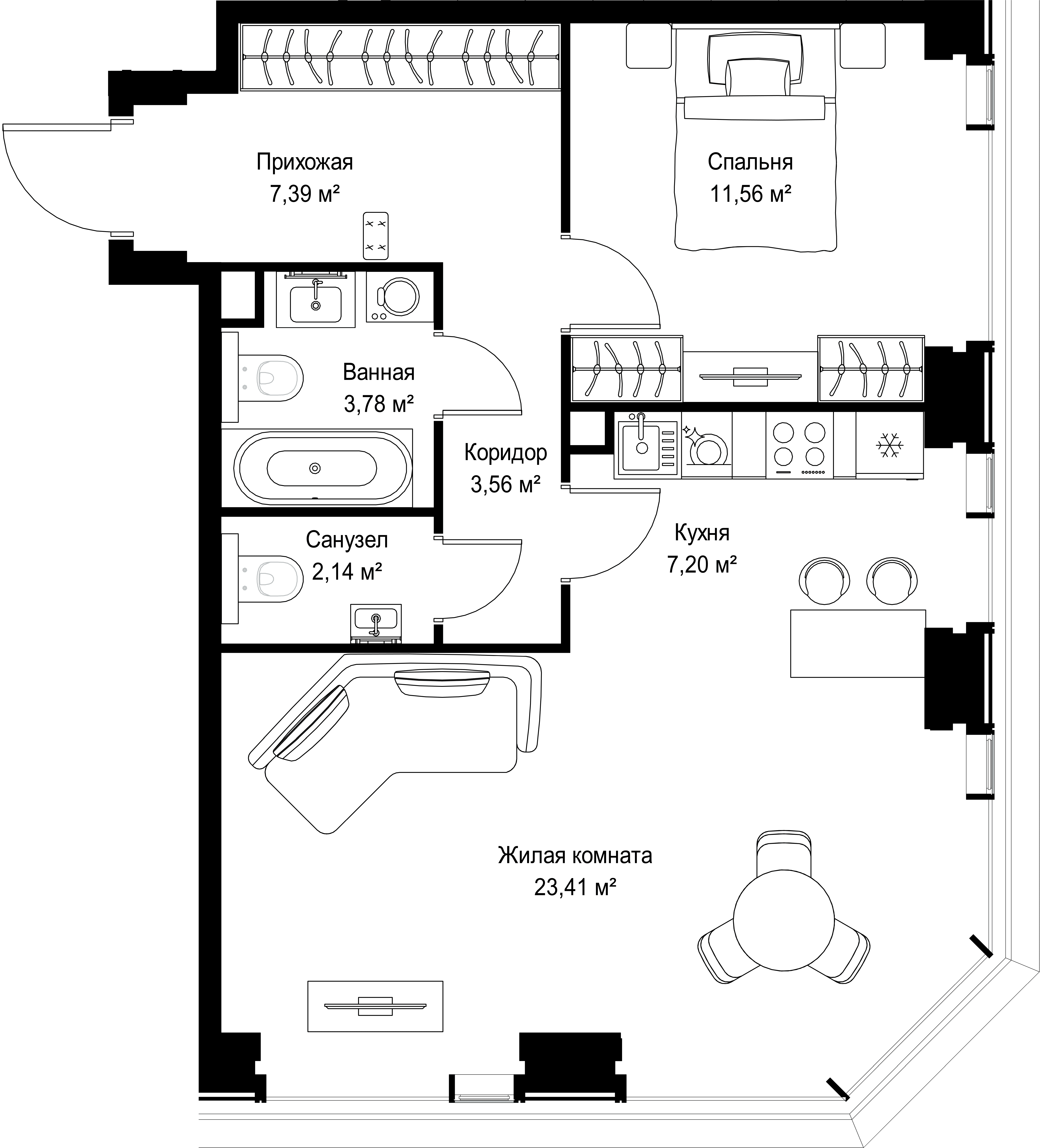 2-комнатная, 59,04 м² — 27 984 015 ₽