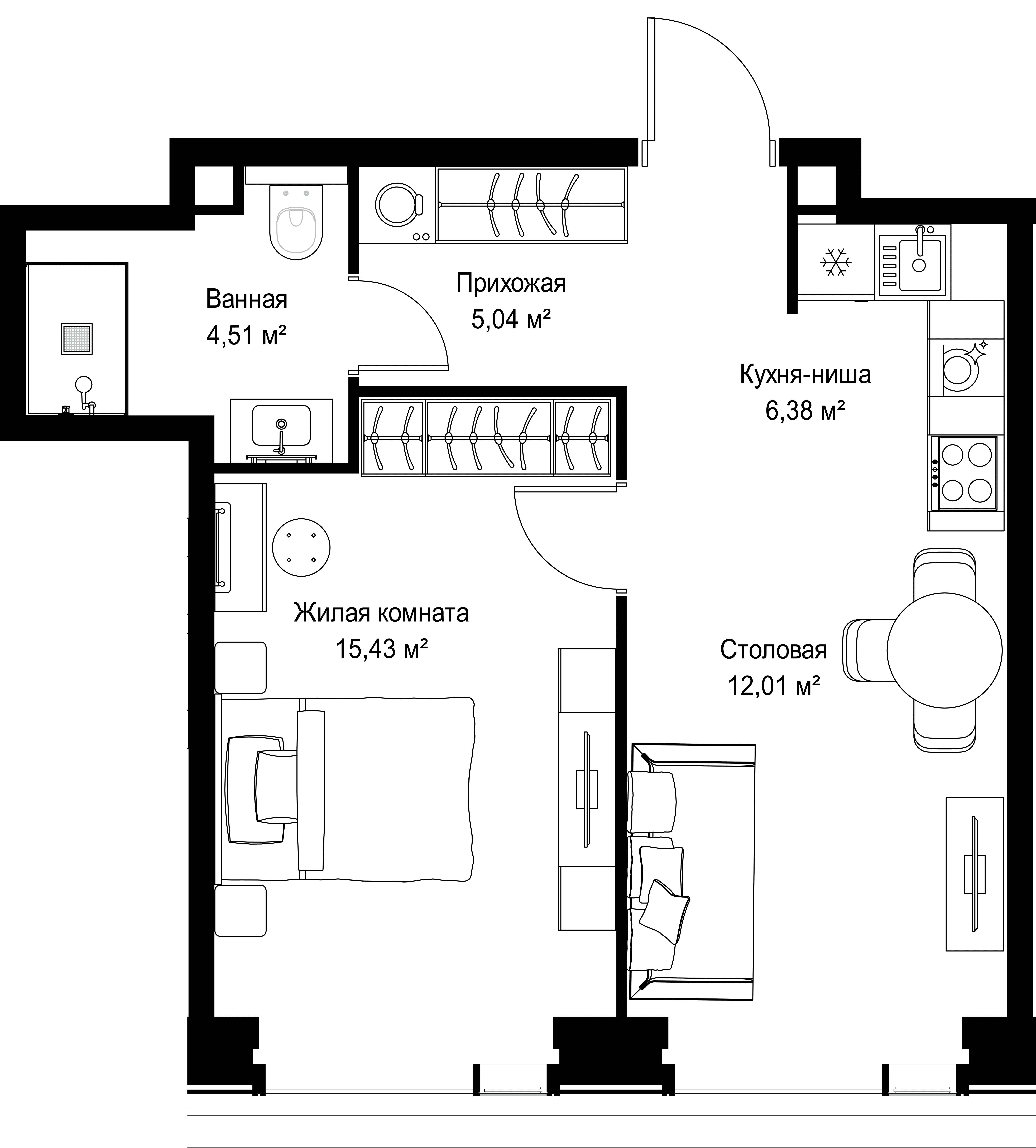 1-комнатная, 43,37 м² — 22 447 965 ₽