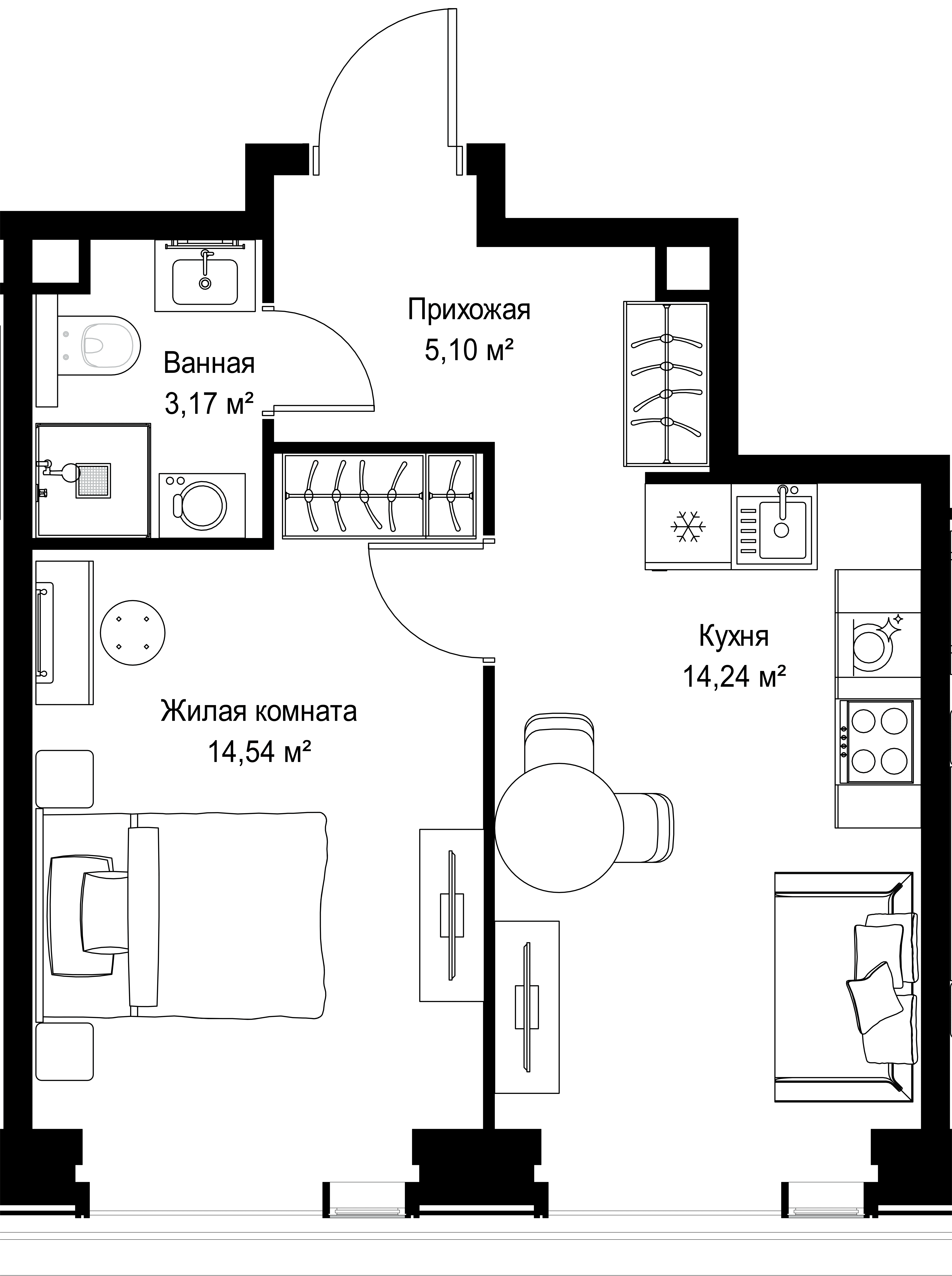 1-комнатная, 37,05 м² — 20 100 514 ₽
