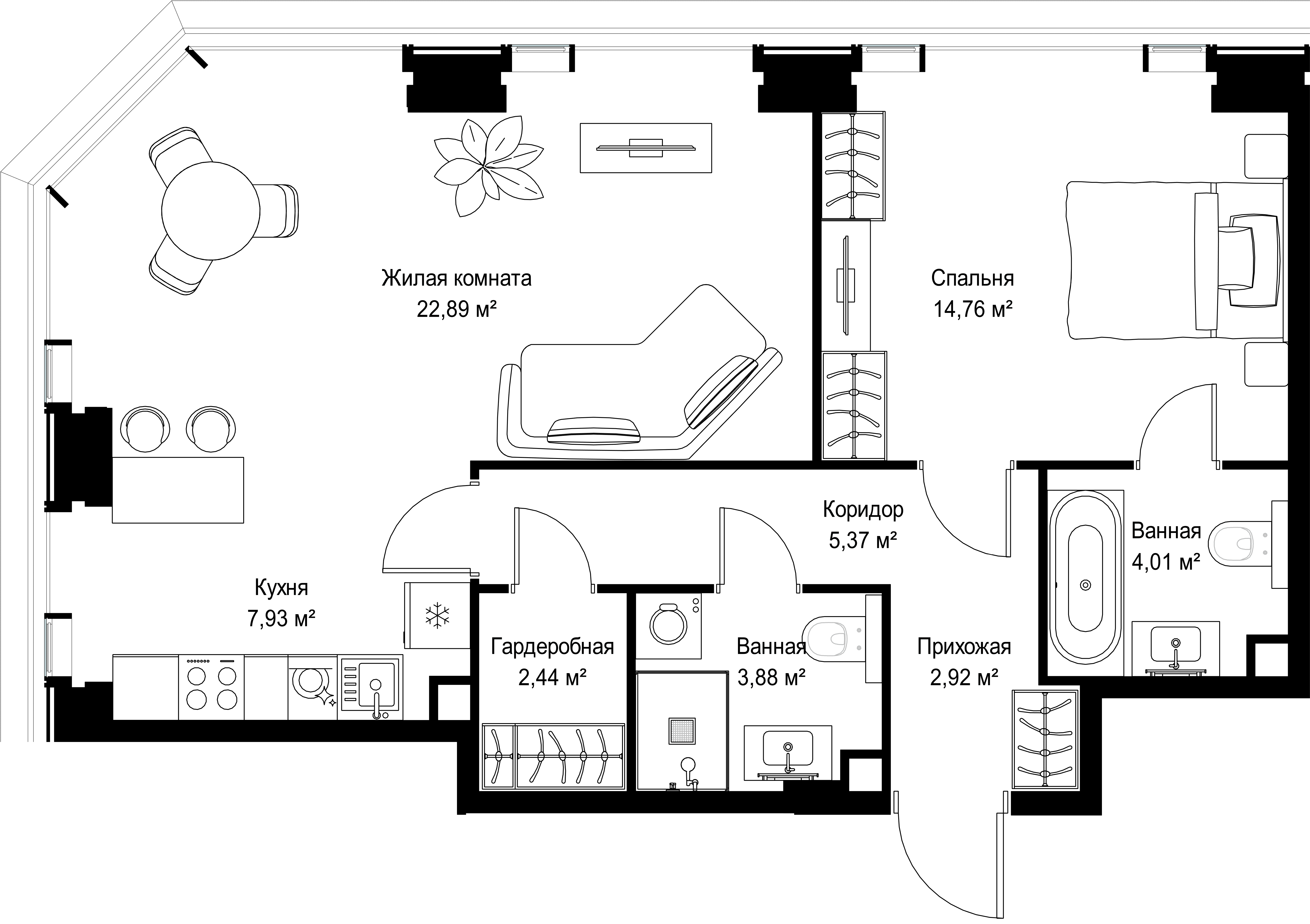 2-комнатная, 64,2 м² — 29 974 980 ₽