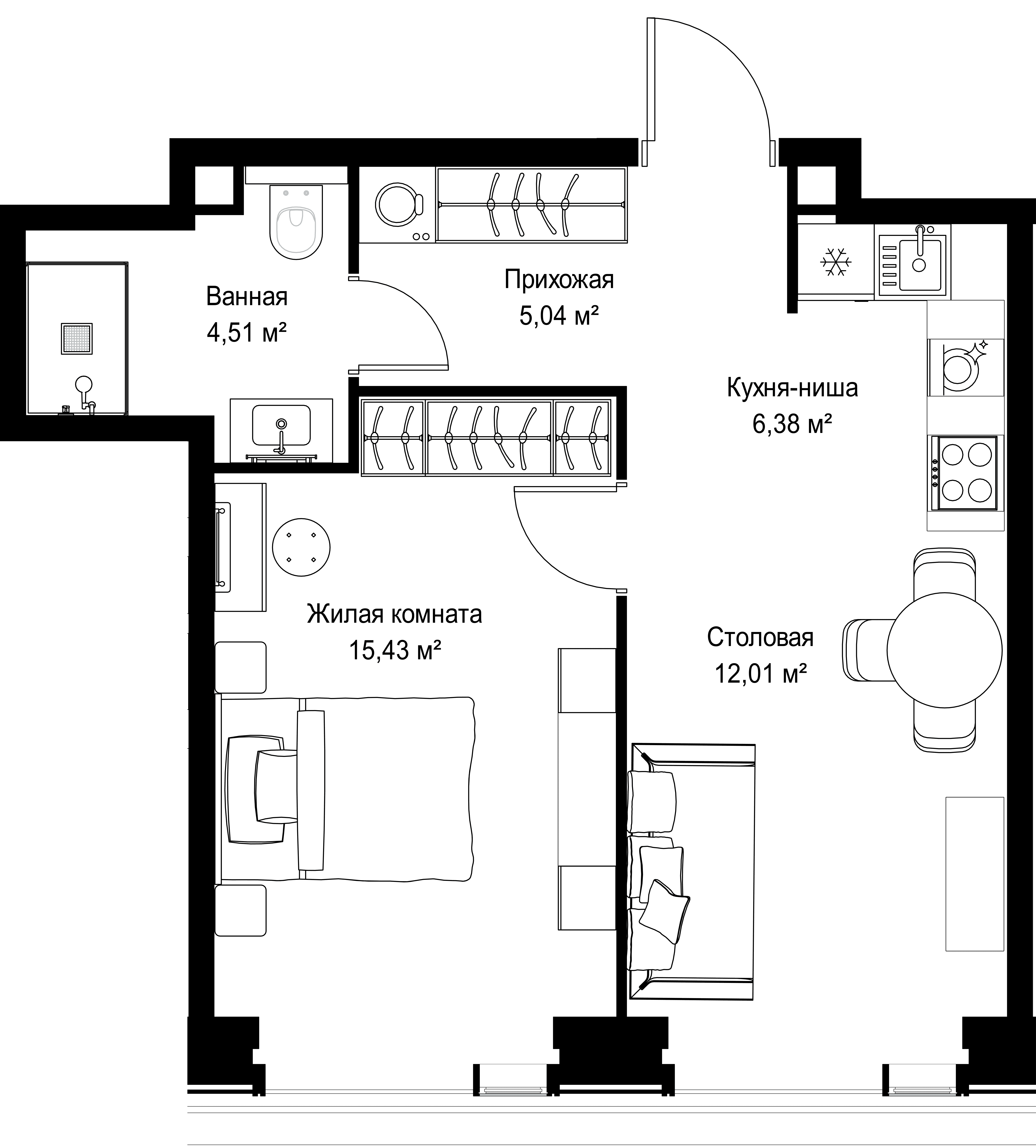 1-комнатная, 43,37 м² — 22 579 636 ₽