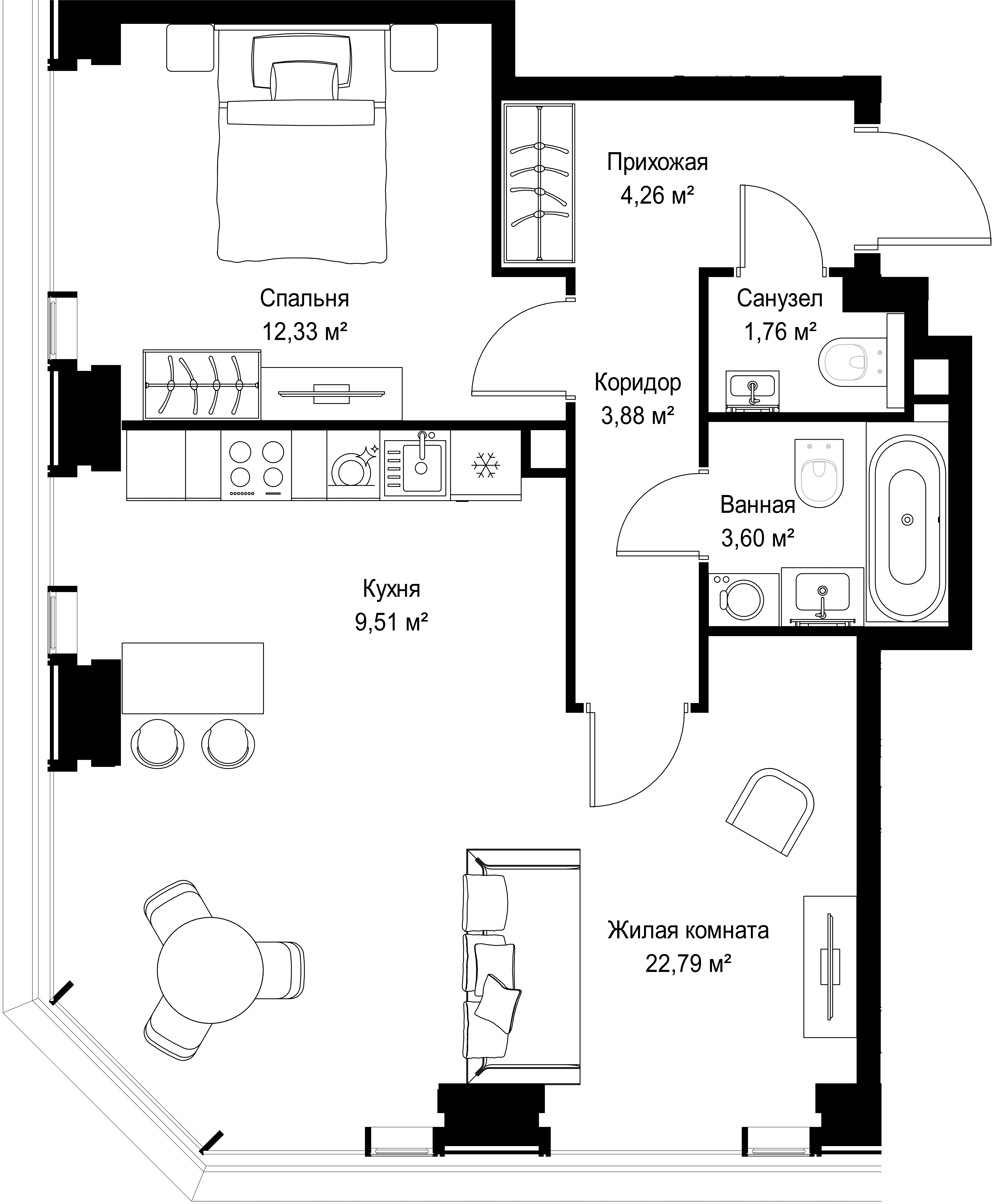 2-комнатная, 58,13 м² — 27 830 783 ₽