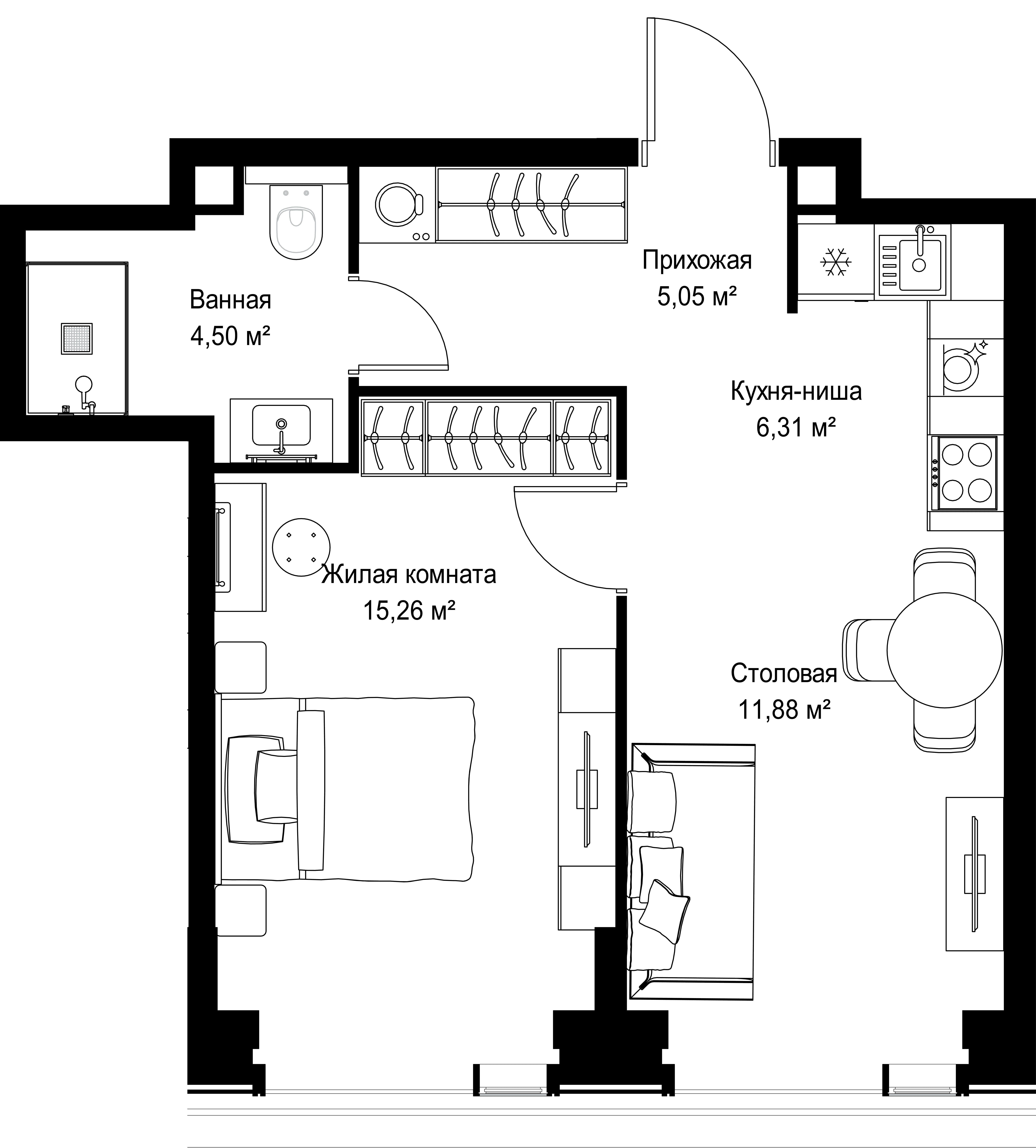 1-комнатная, 43 м² — 21 670 968 ₽